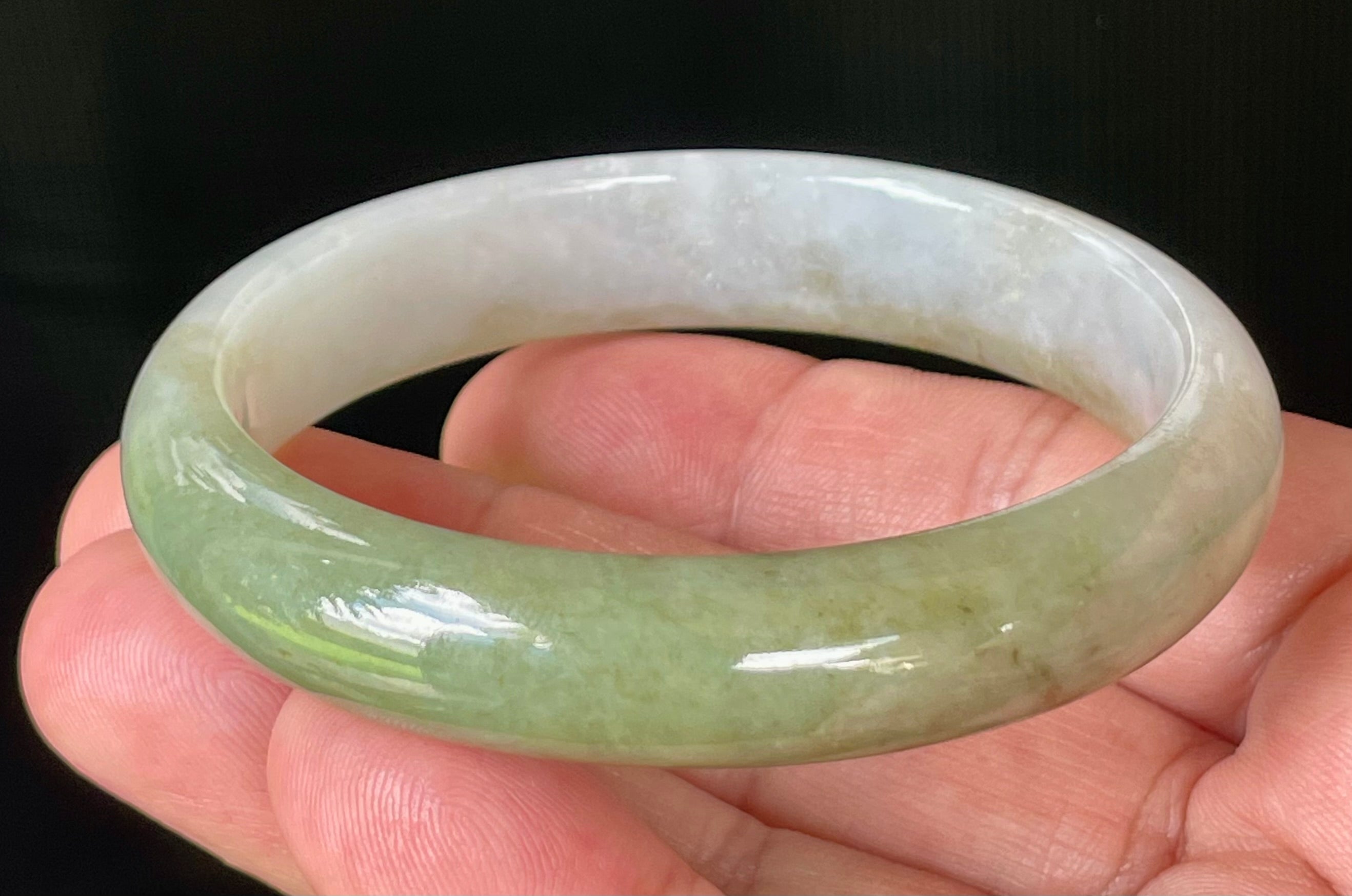 Natural Grade A Certified Burmese Jadeite Jade Bangle – Rare Icy Imperial Green & Apple Green with Milky White Hues – 58.5mm – JB804