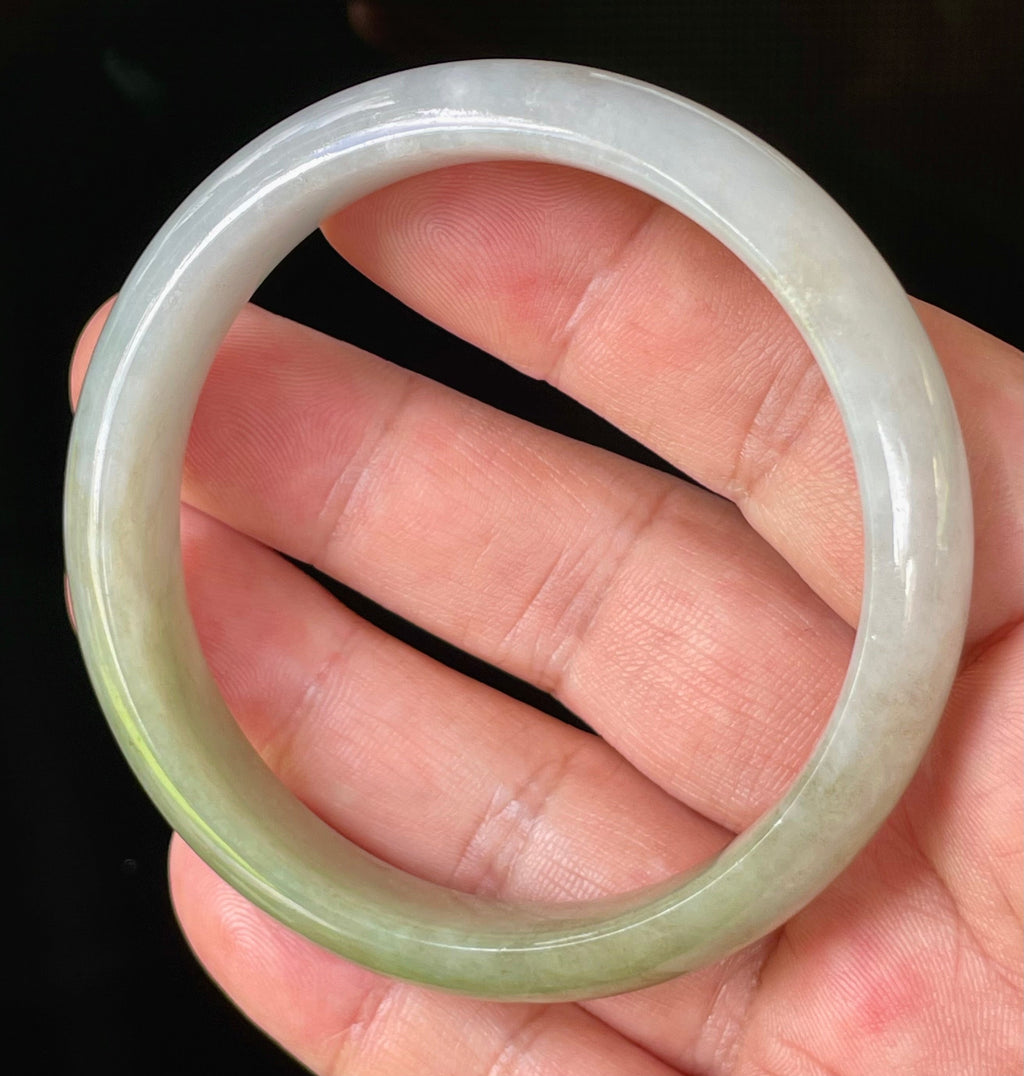 Natural Grade A Certified Burmese Jadeite Jade Bangle – Rare Icy Imperial Green & Apple Green with Milky White Hues – 58.5mm – JB804