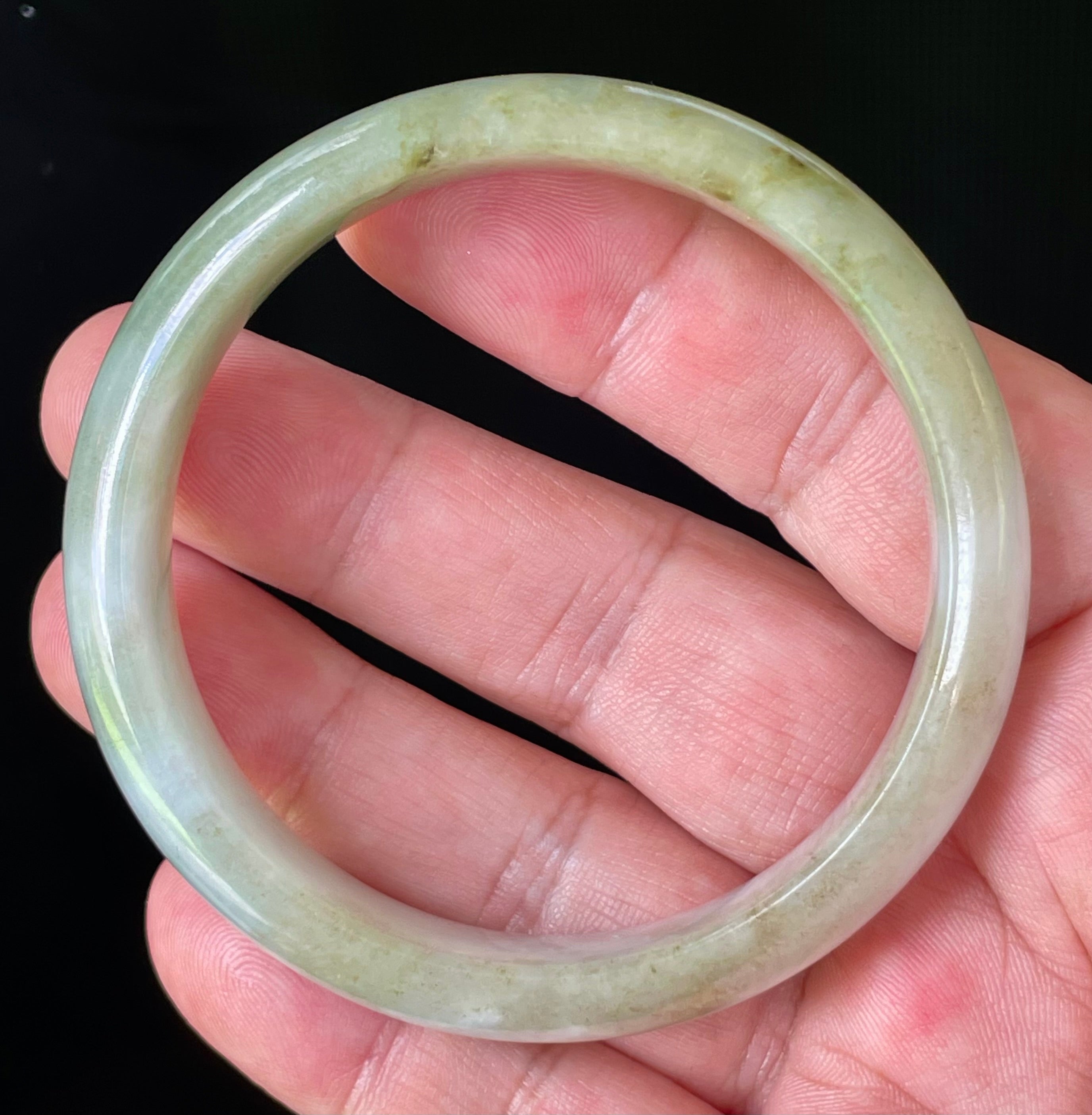 Natural Grade A Certified Burmese Jadeite Jade Bangle – Rare Icy Imperial Green & Apple Green with Milky White Hues – 58.5mm – JB804