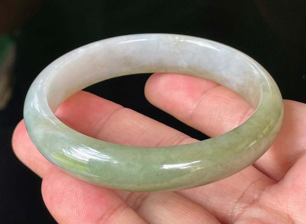Natural Grade A Certified Burmese Jadeite Jade Bangle – Rare Icy Imperial Green & Apple Green with Milky White Hues – 58.5mm – JB804