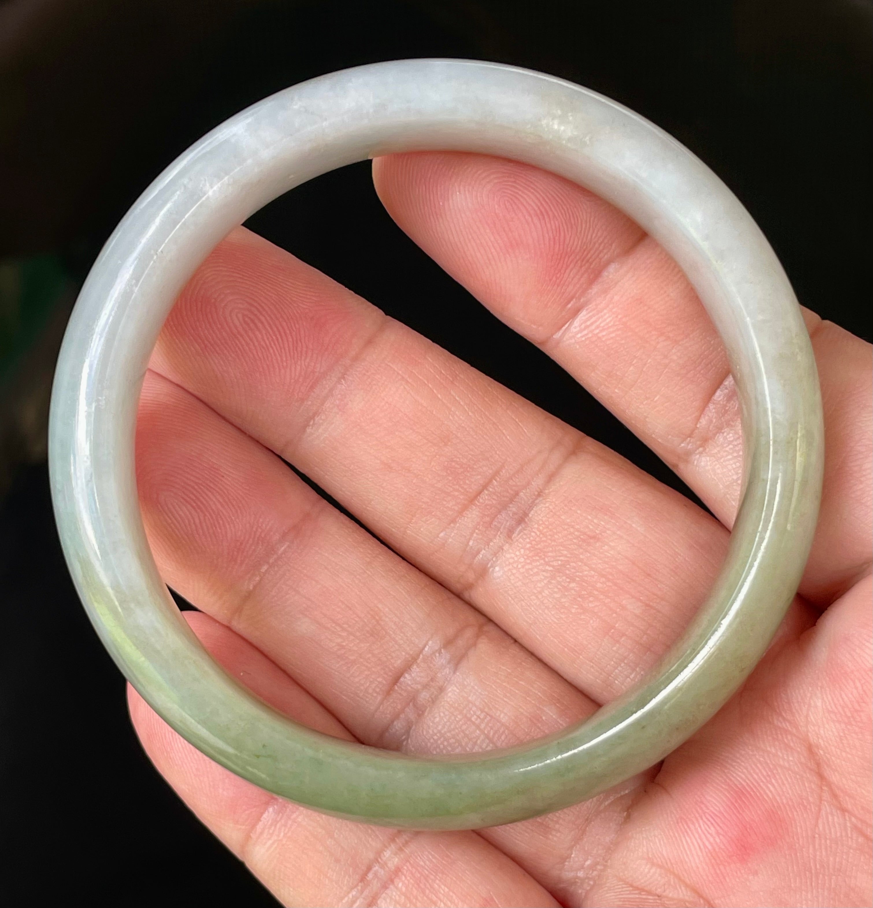 Natural Grade A Certified Burmese Jadeite Jade Bangle – Rare Icy Imperial Green & Apple Green with Milky White Hues – 58.5mm – JB804