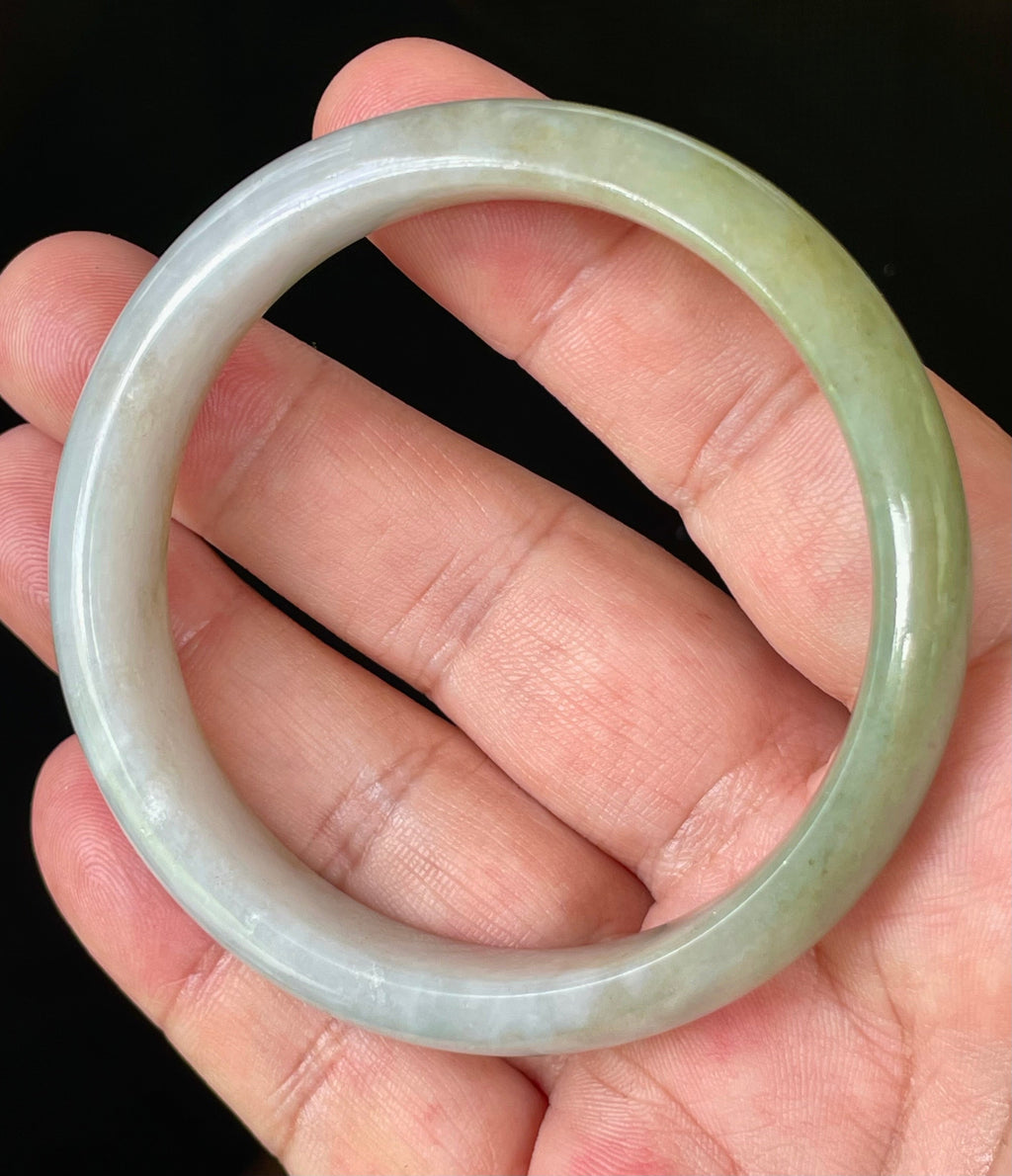 Natural Grade A Certified Burmese Jadeite Jade Bangle – Rare Icy Imperial Green & Apple Green with Milky White Hues – 58.5mm – JB804