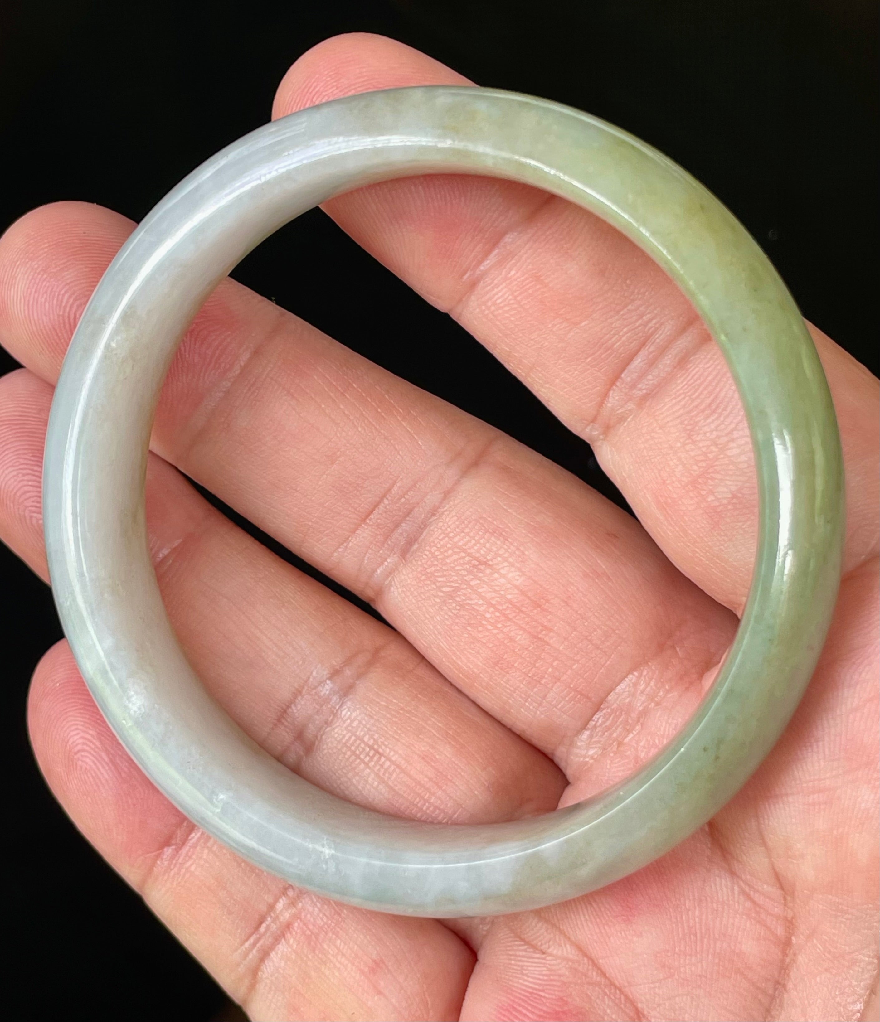 Natural Grade A Certified Burmese Jadeite Jade Bangle – Rare Icy Imperial Green & Apple Green with Milky White Hues – 58.5mm – JB804