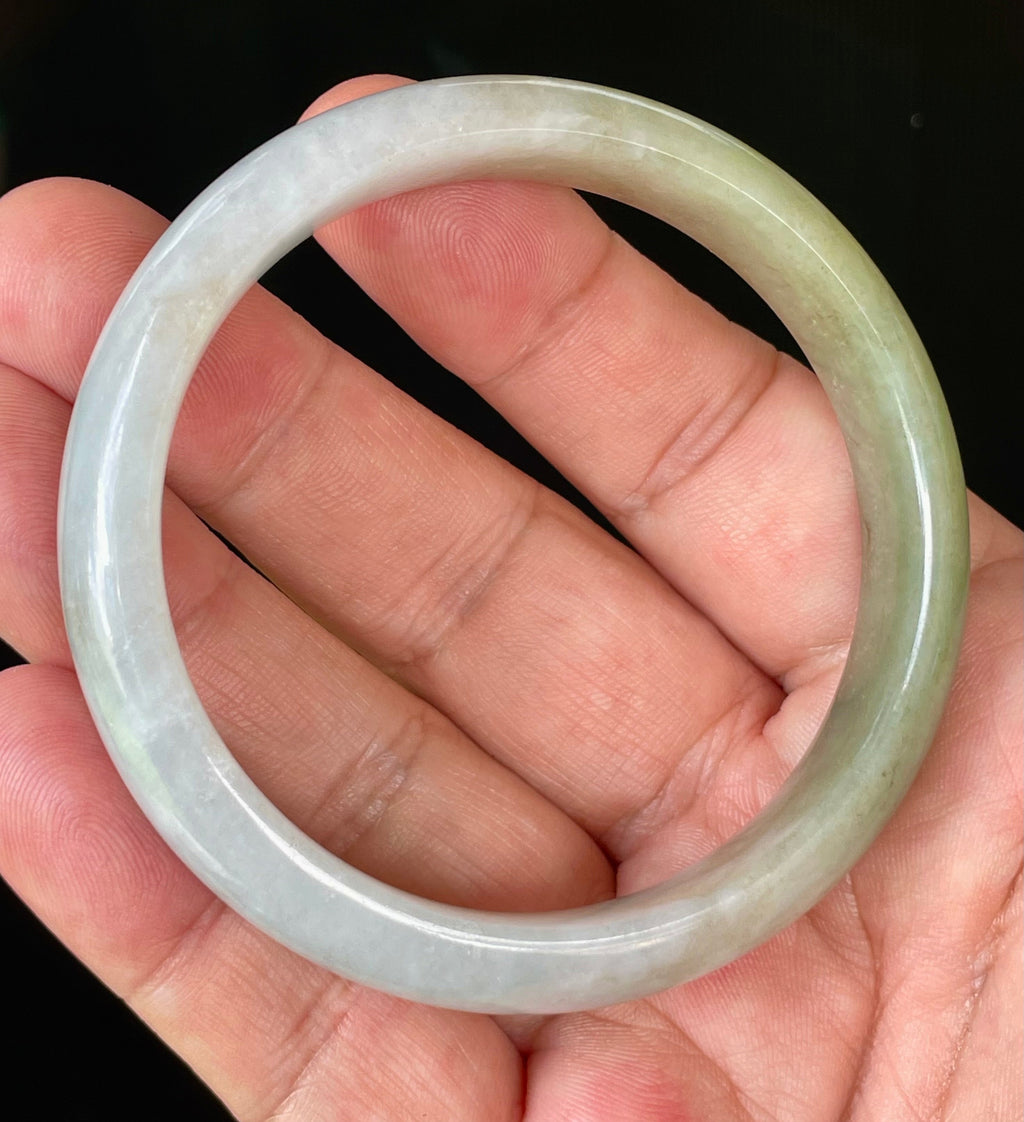 Natural Grade A Certified Burmese Jadeite Jade Bangle – Rare Icy Imperial Green & Apple Green with Milky White Hues – 58.5mm – JB804