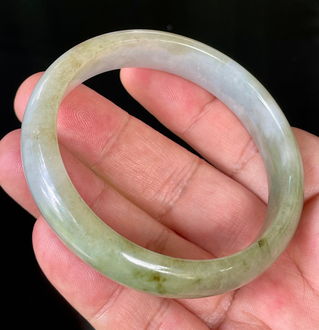 Natural Grade A Certified Burmese Jadeite Jade Bangle – Rare Icy Imperial Green & Apple Green with Milky White Hues – 58.5mm – JB804