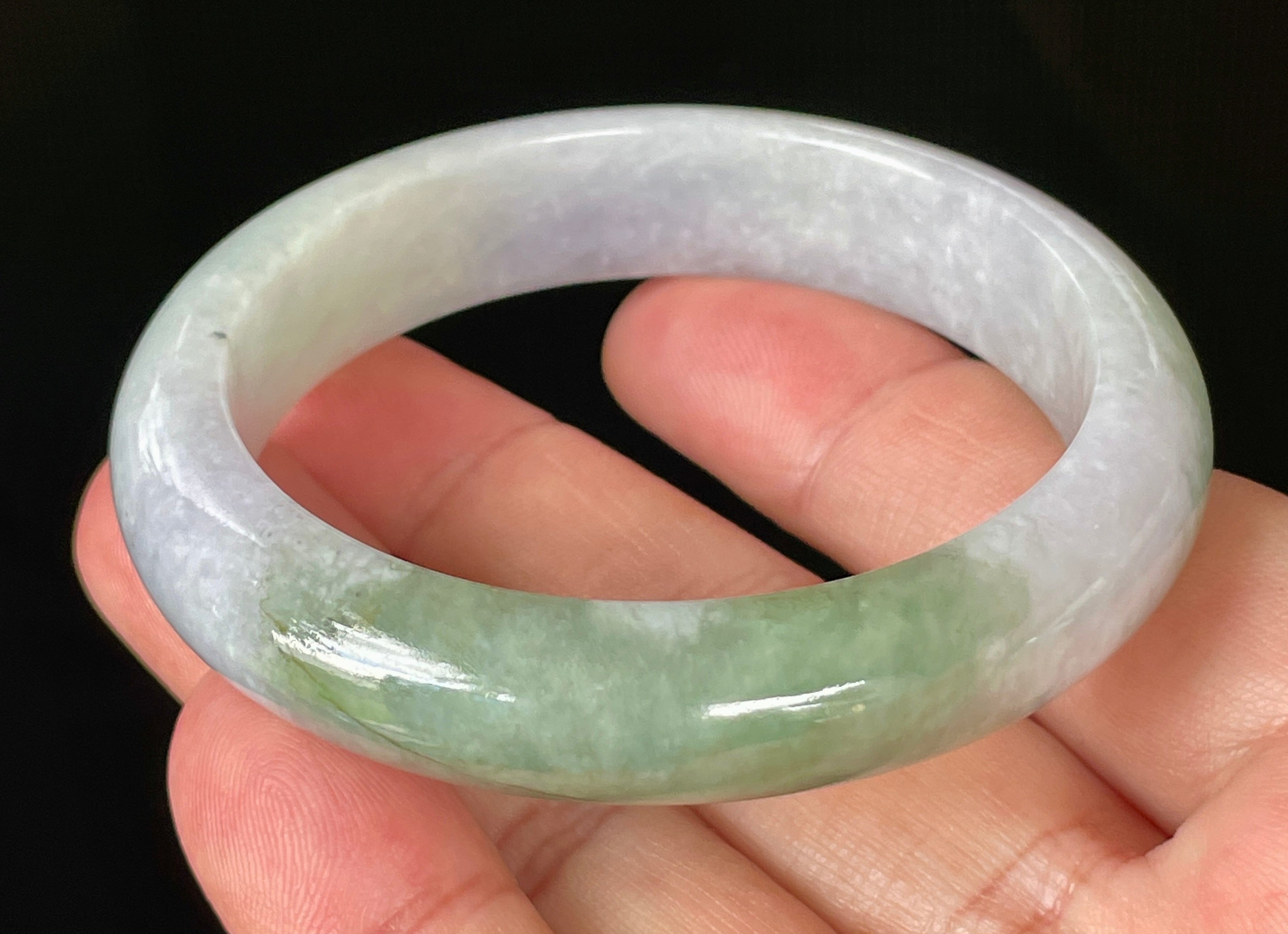 Natural Grade A Certified Burmese Jadeite Jade Bangle – Icy Light Lavender, Milky White & Apple Green – 55.2mm – JB854