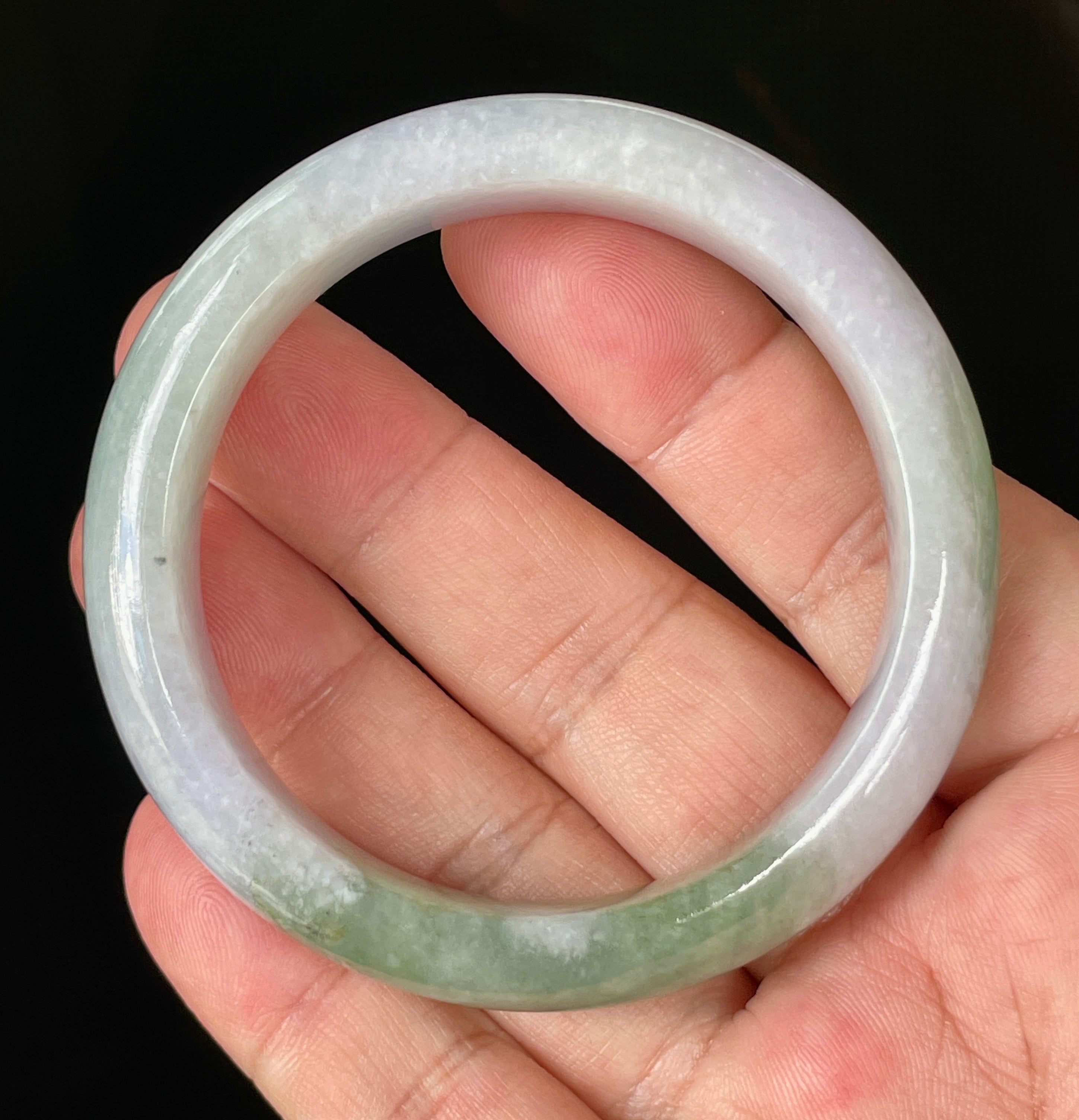 Natural Grade A Certified Burmese Jadeite Jade Bangle – Icy Light Lavender, Milky White & Apple Green – 55.2mm – JB854