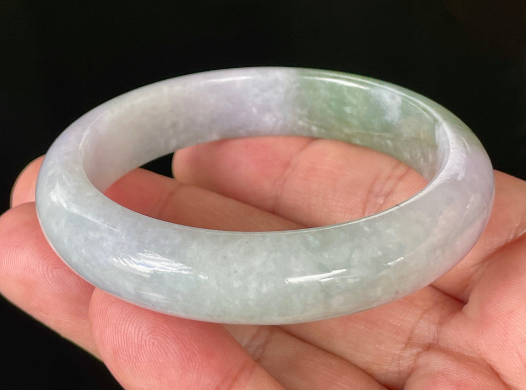 Natural Grade A Certified Burmese Jadeite Jade Bangle – Icy Light Lavender, Milky White & Apple Green – 55.2mm – JB854