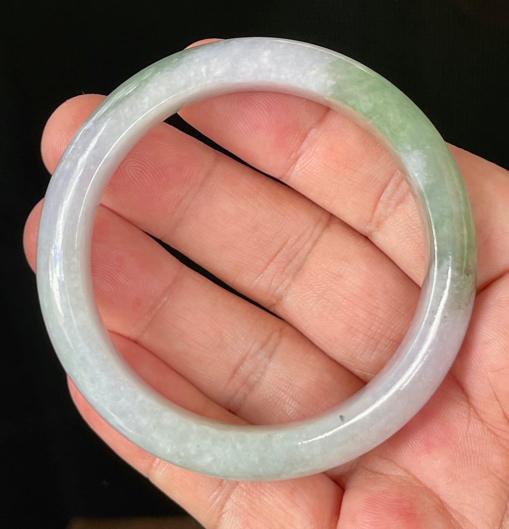 Natural Grade A Certified Burmese Jadeite Jade Bangle – Icy Light Lavender, Milky White & Apple Green – 55.2mm – JB854