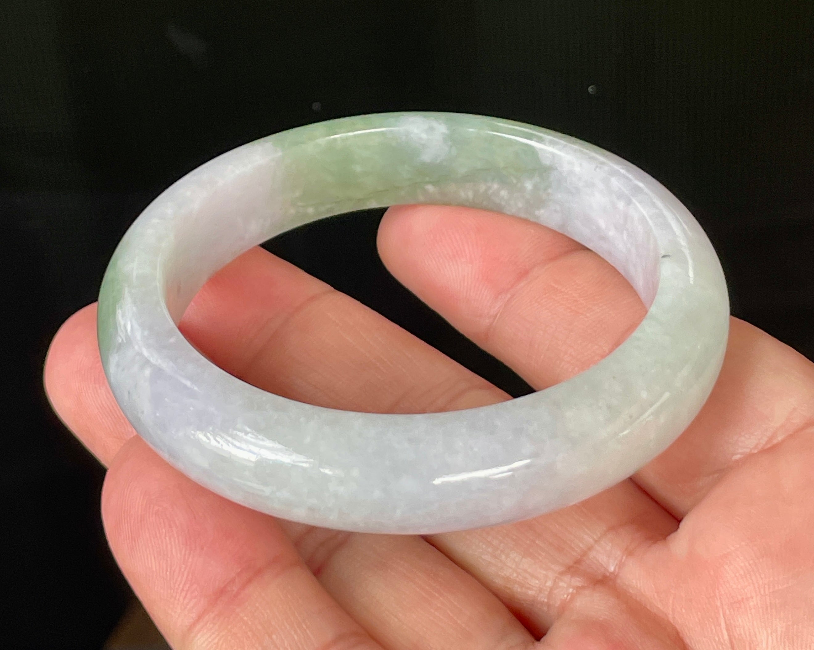 Natural Grade A Certified Burmese Jadeite Jade Bangle – Icy Light Lavender, Milky White & Apple Green – 55.2mm – JB854