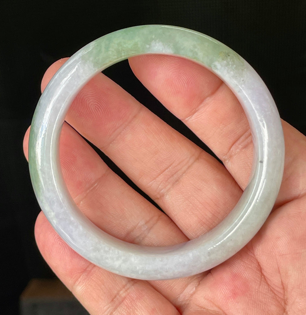 Natural Grade A Certified Burmese Jadeite Jade Bangle – Icy Light Lavender, Milky White & Apple Green – 55.2mm – JB854