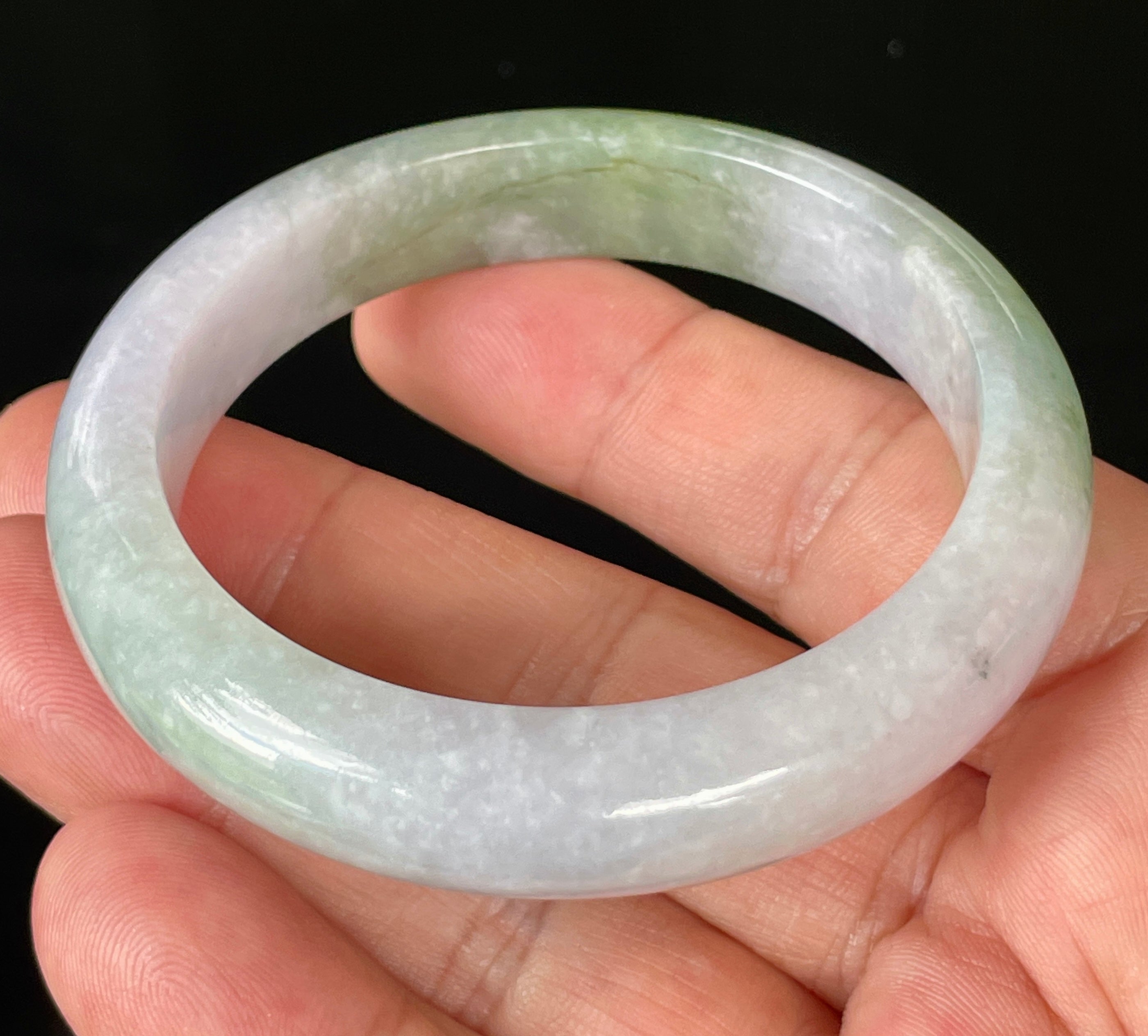 Natural Grade A Certified Burmese Jadeite Jade Bangle – Icy Light Lavender, Milky White & Apple Green – 55.2mm – JB854