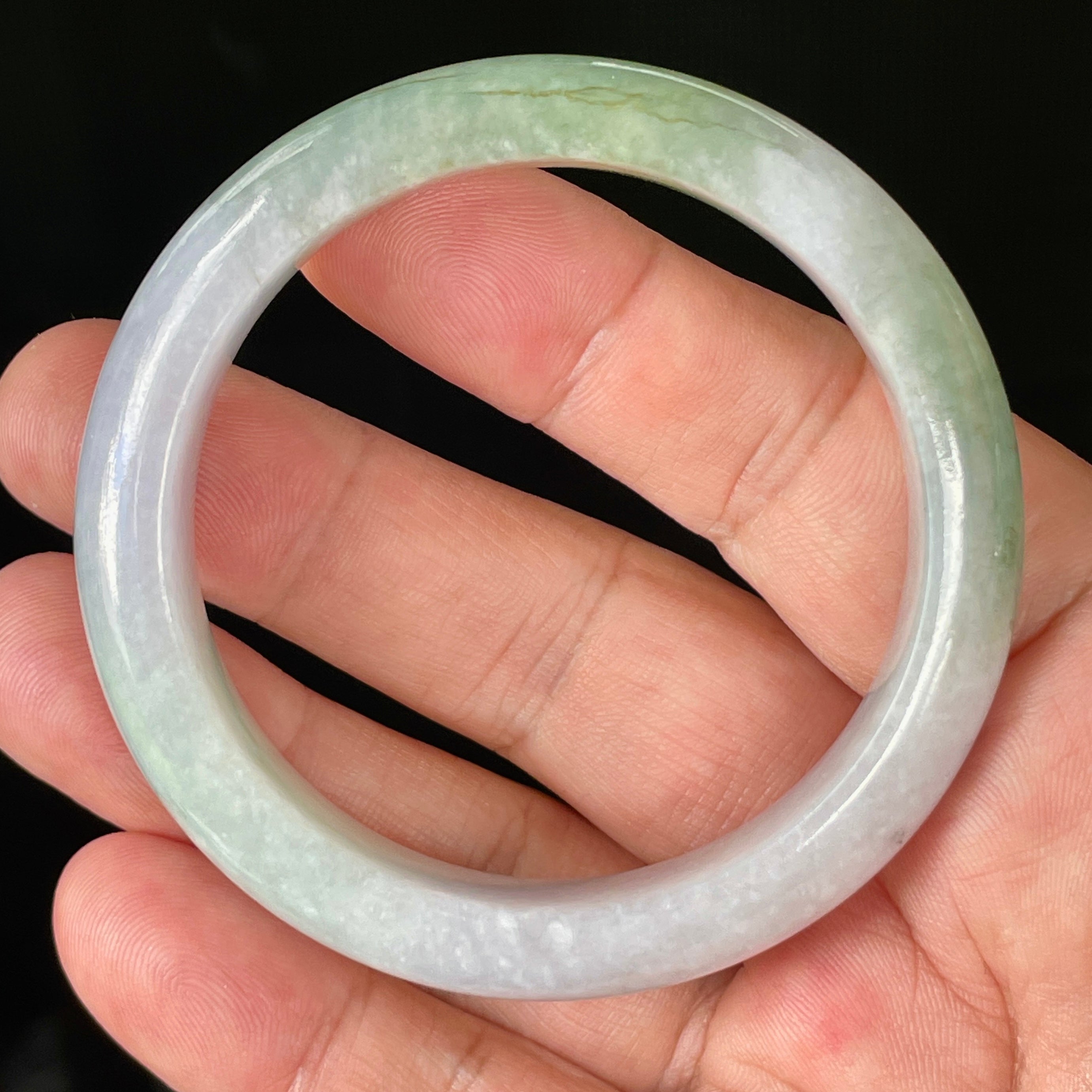 Natural Grade A Certified Burmese Jadeite Jade Bangle – Icy Light Lavender, Milky White & Apple Green – 55.2mm – JB854