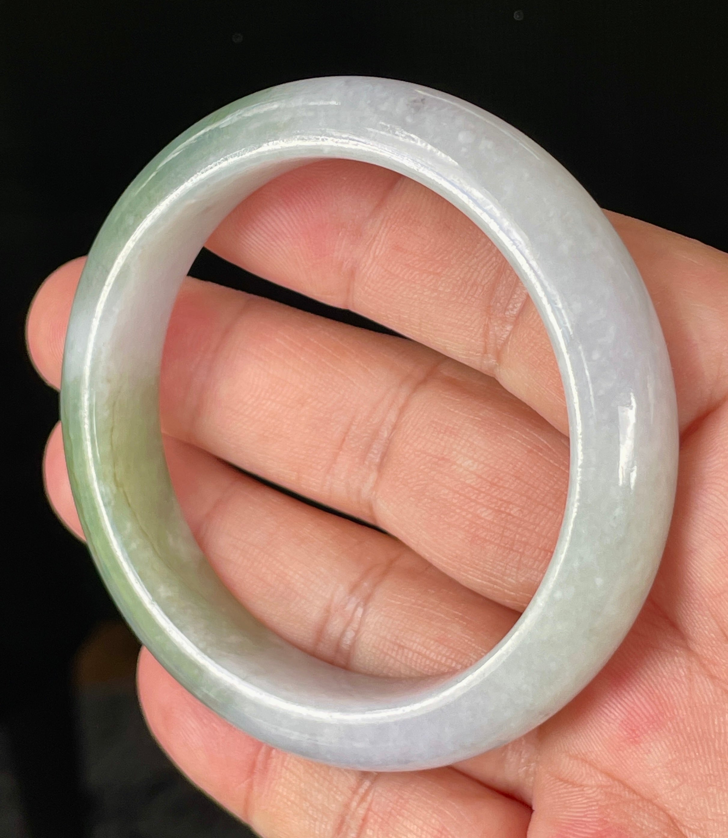 Natural Grade A Certified Burmese Jadeite Jade Bangle – Icy Light Lavender, Milky White & Apple Green – 55.2mm – JB854