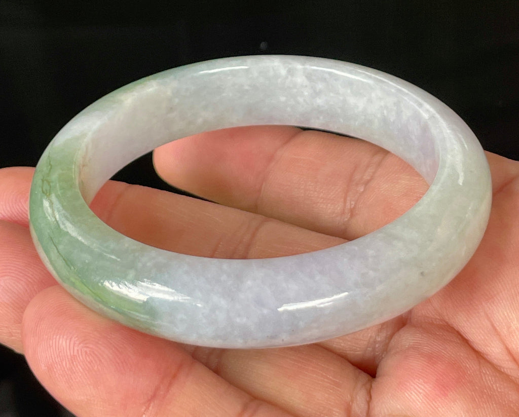 Natural Grade A Certified Burmese Jadeite Jade Bangle – Icy Light Lavender, Milky White & Apple Green – 55.2mm – JB854
