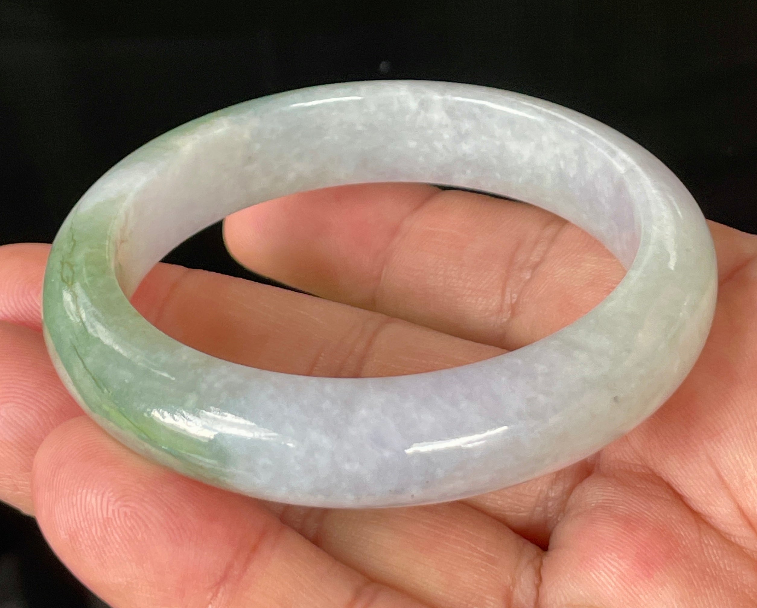 Natural Grade A Certified Burmese Jadeite Jade Bangle – Icy Light Lavender, Milky White & Apple Green – 55.2mm – JB854