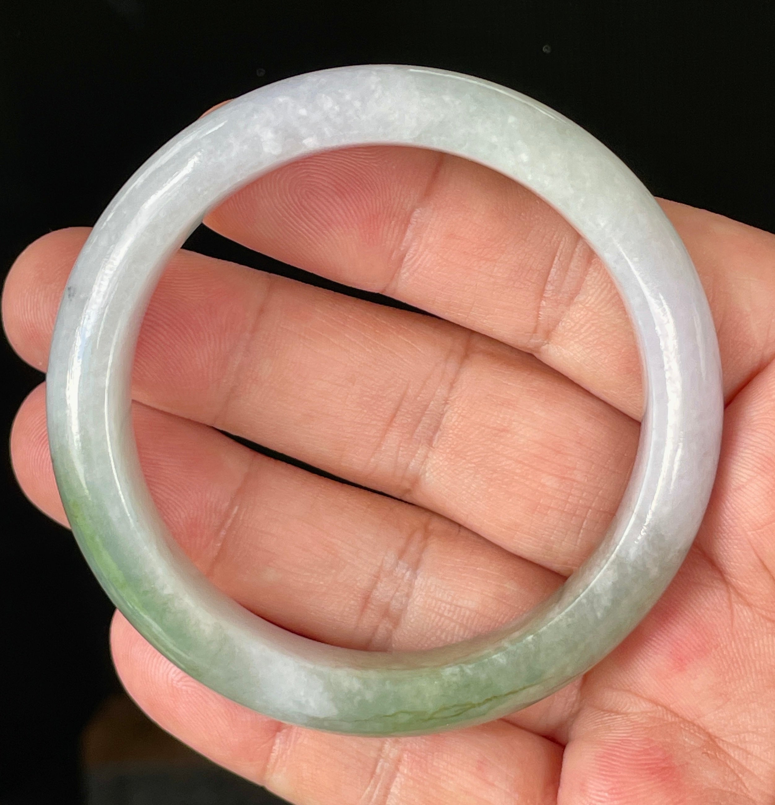 Natural Grade A Certified Burmese Jadeite Jade Bangle – Icy Light Lavender, Milky White & Apple Green – 55.2mm – JB854