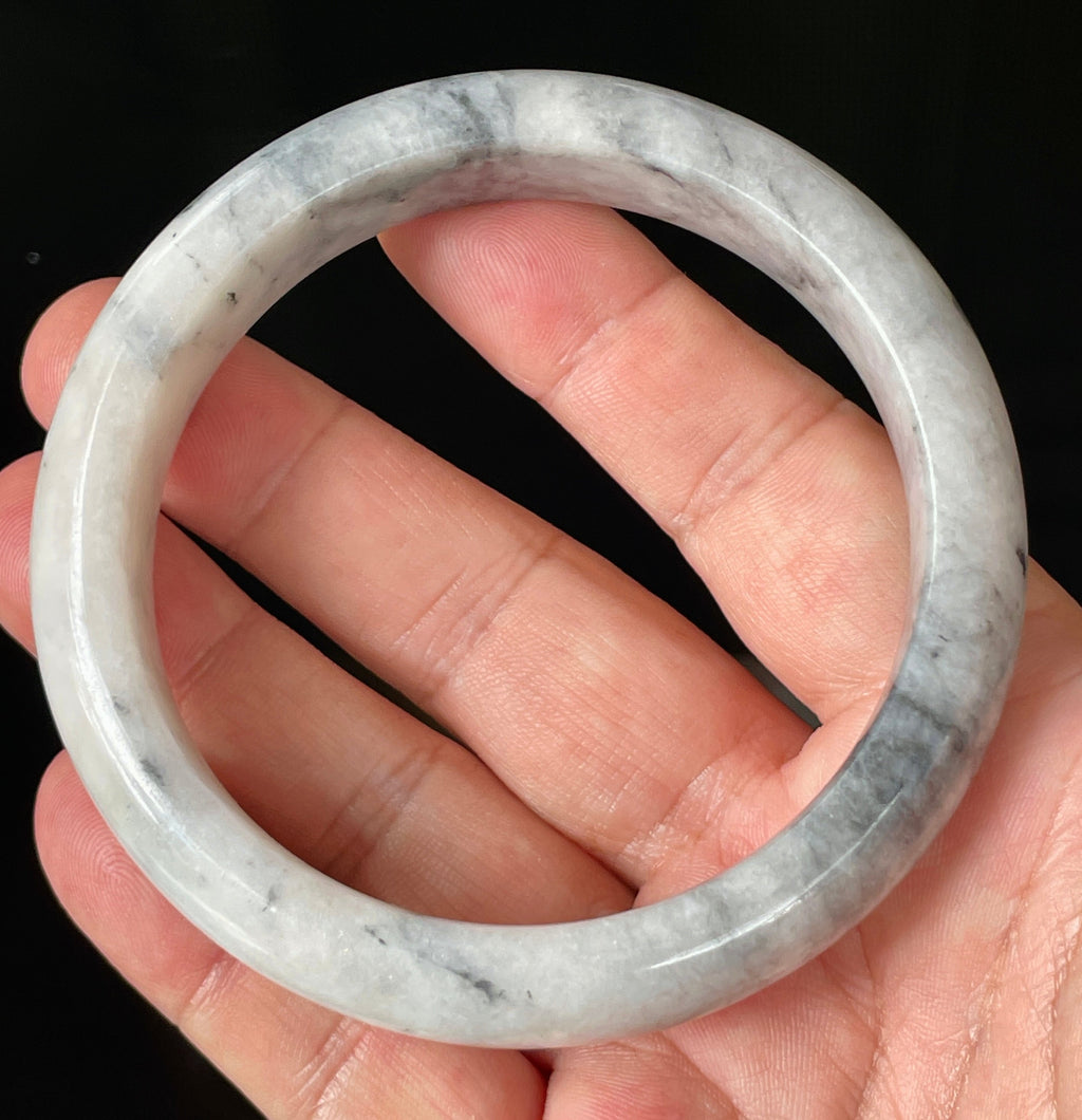 Natural Grade A Certified Burmese Jadeite Jade Bangle – Icy Grey & Milky White with Honey Hue – 66.5mm – JB879