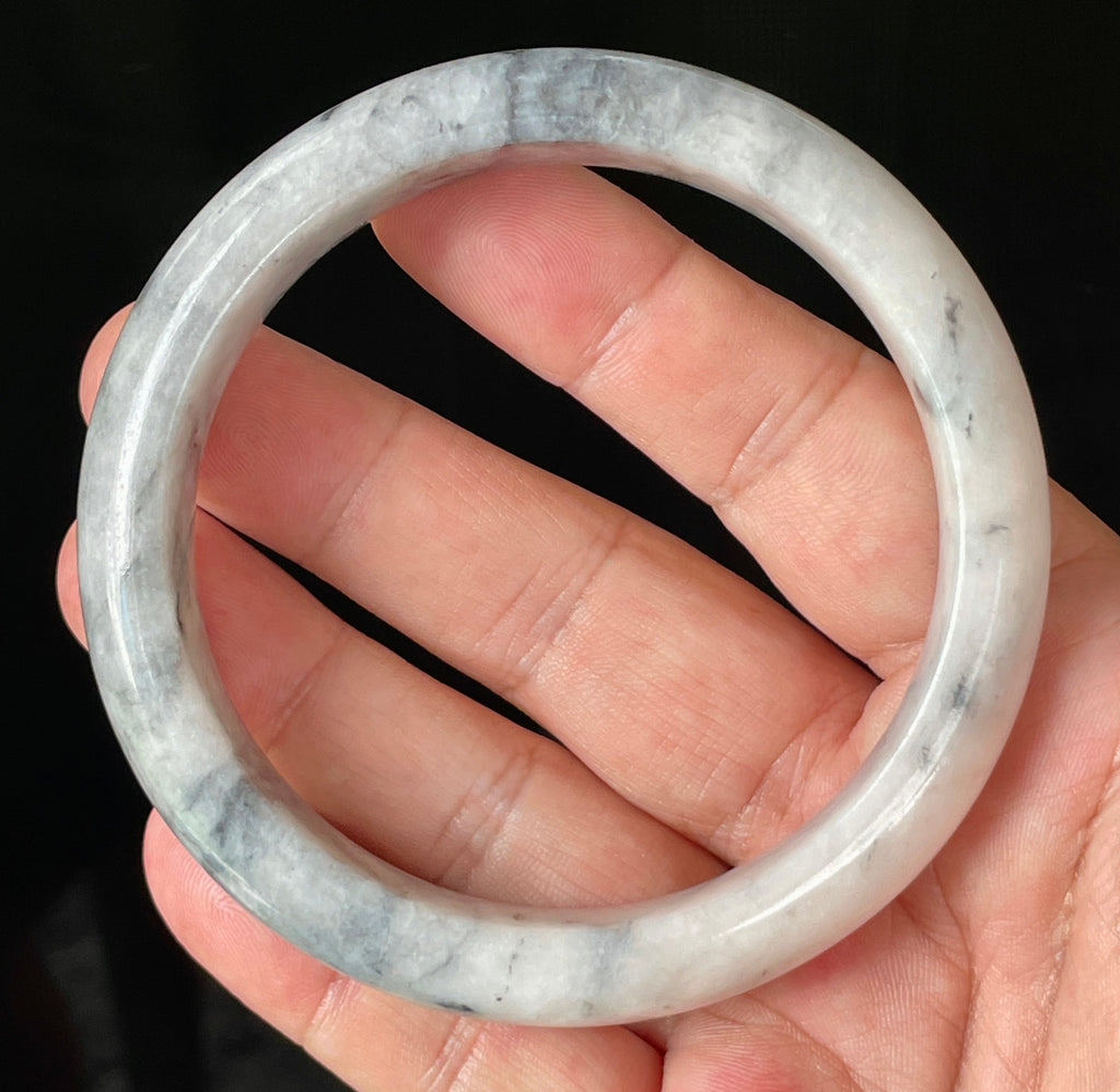 Natural Grade A Certified Burmese Jadeite Jade Bangle – Icy Grey & Milky White with Honey Hue – 66.5mm – JB879