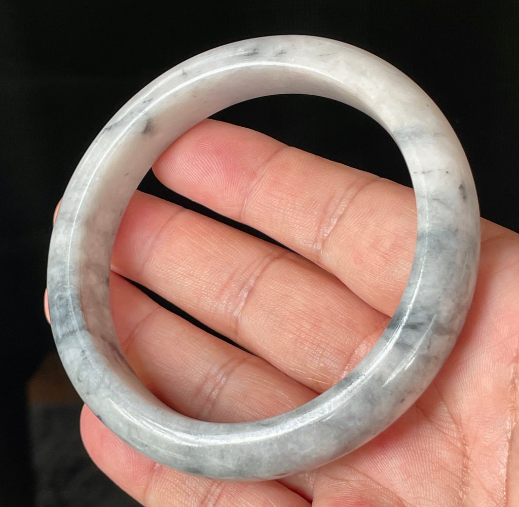 Natural Grade A Certified Burmese Jadeite Jade Bangle – Icy Grey & Milky White with Honey Hue – 66.5mm – JB879