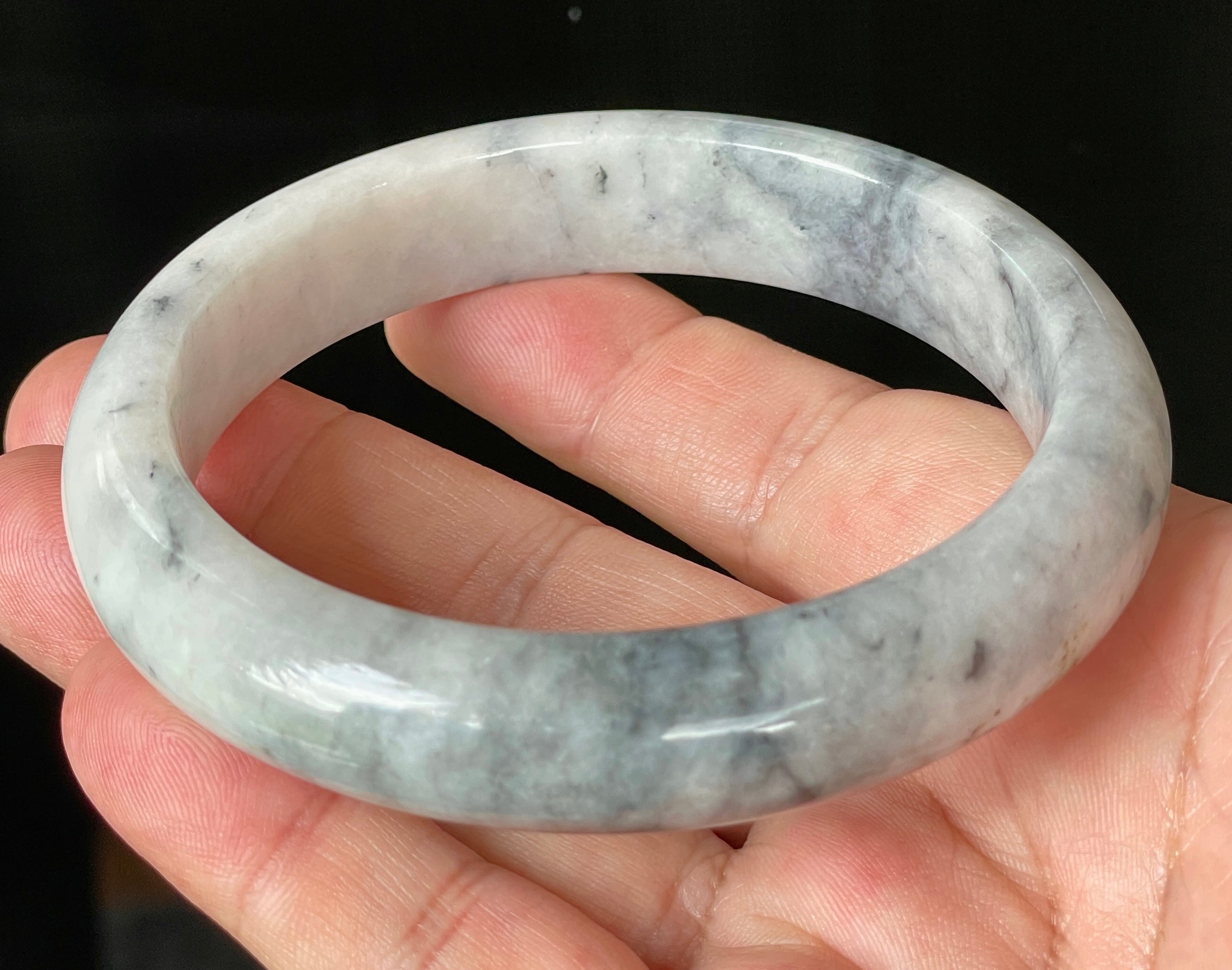 Natural Grade A Certified Burmese Jadeite Jade Bangle – Icy Grey & Milky White with Honey Hue – 66.5mm – JB879