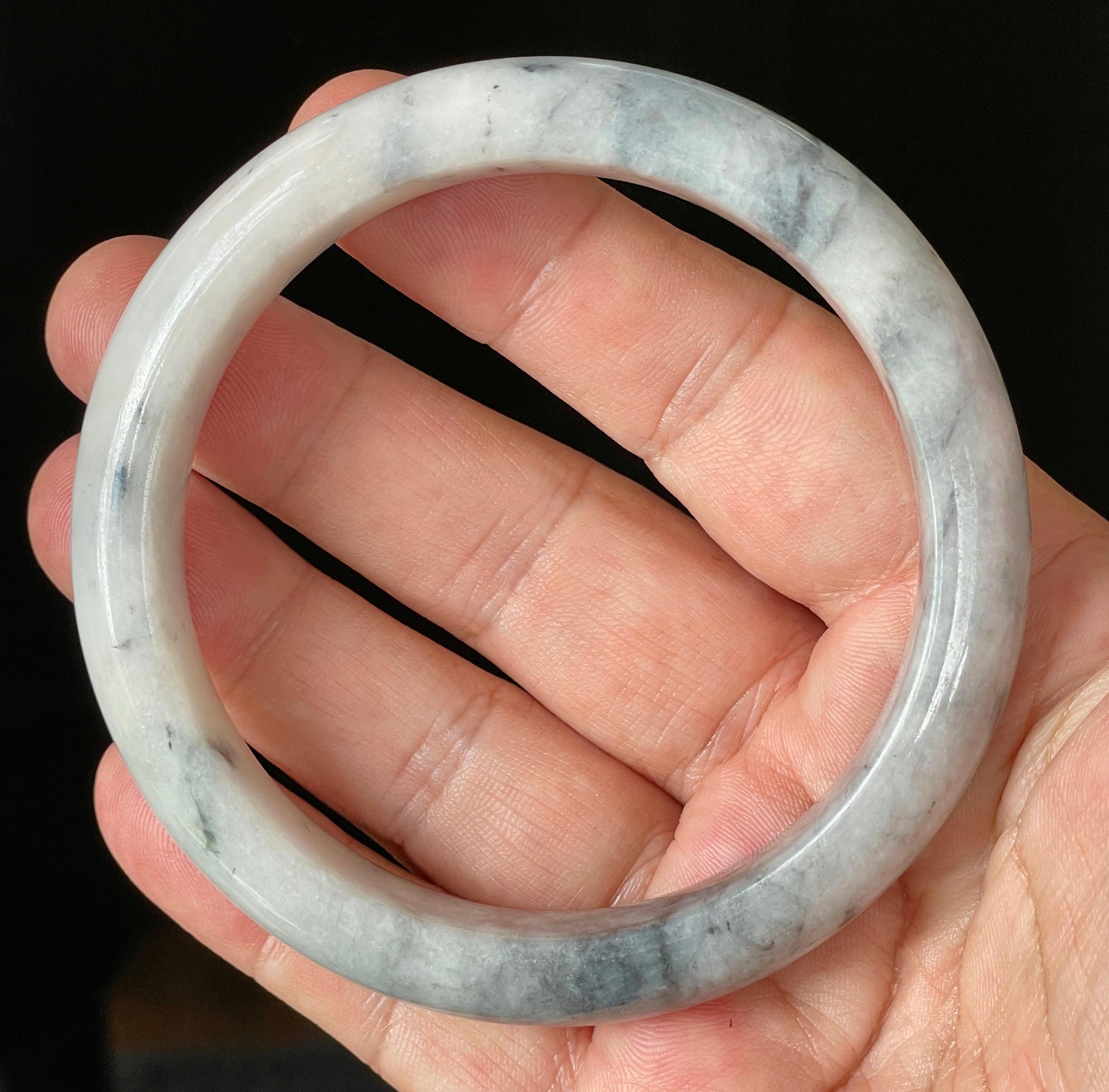 Natural Grade A Certified Burmese Jadeite Jade Bangle – Icy Grey & Milky White with Honey Hue – 66.5mm – JB879