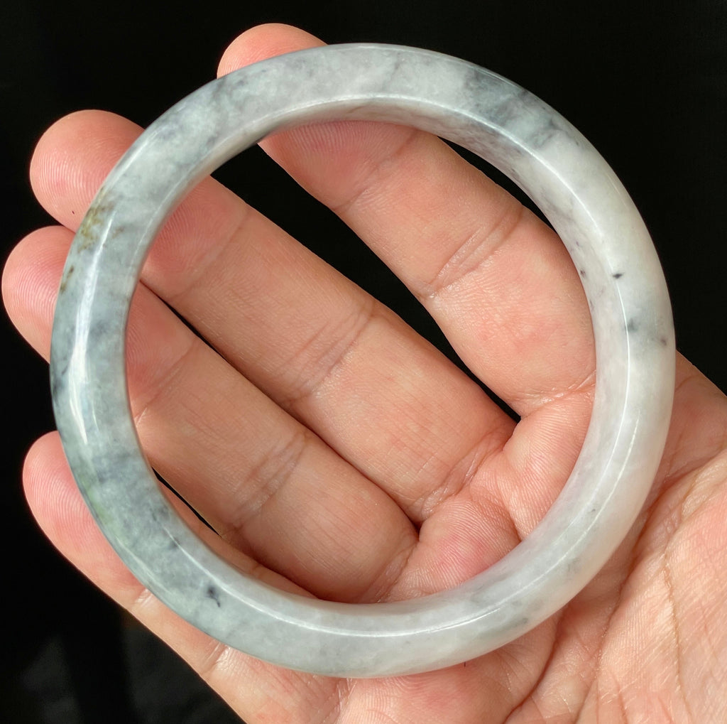 Natural Grade A Certified Burmese Jadeite Jade Bangle – Icy Grey & Milky White with Honey Hue – 66.5mm – JB879