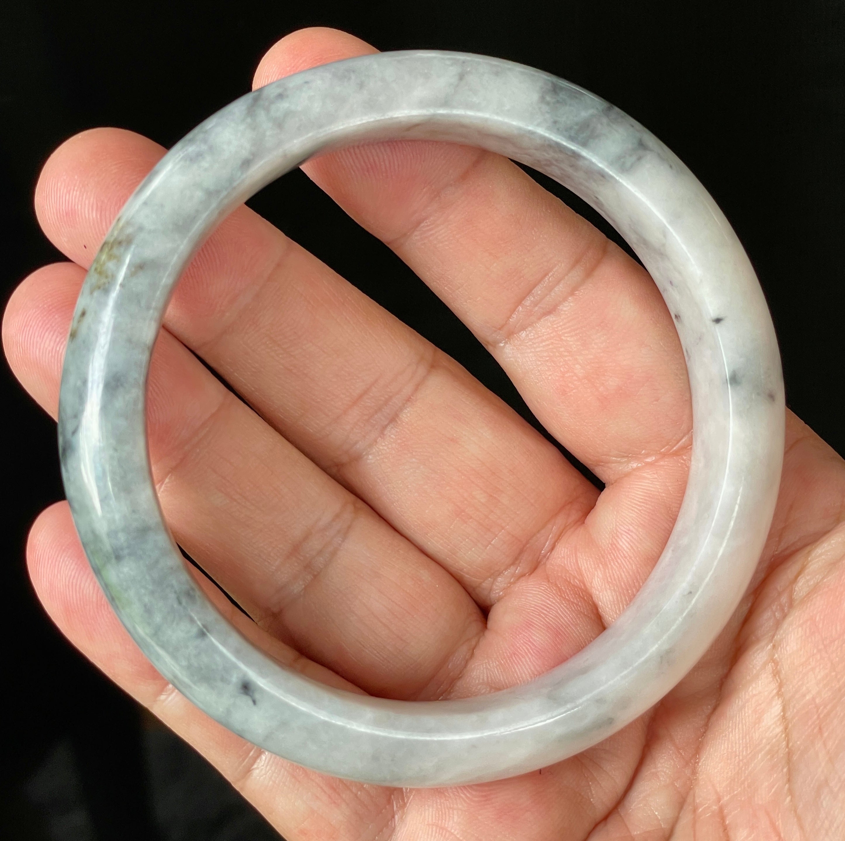 Natural Grade A Certified Burmese Jadeite Jade Bangle – Icy Grey & Milky White with Honey Hue – 66.5mm – JB879