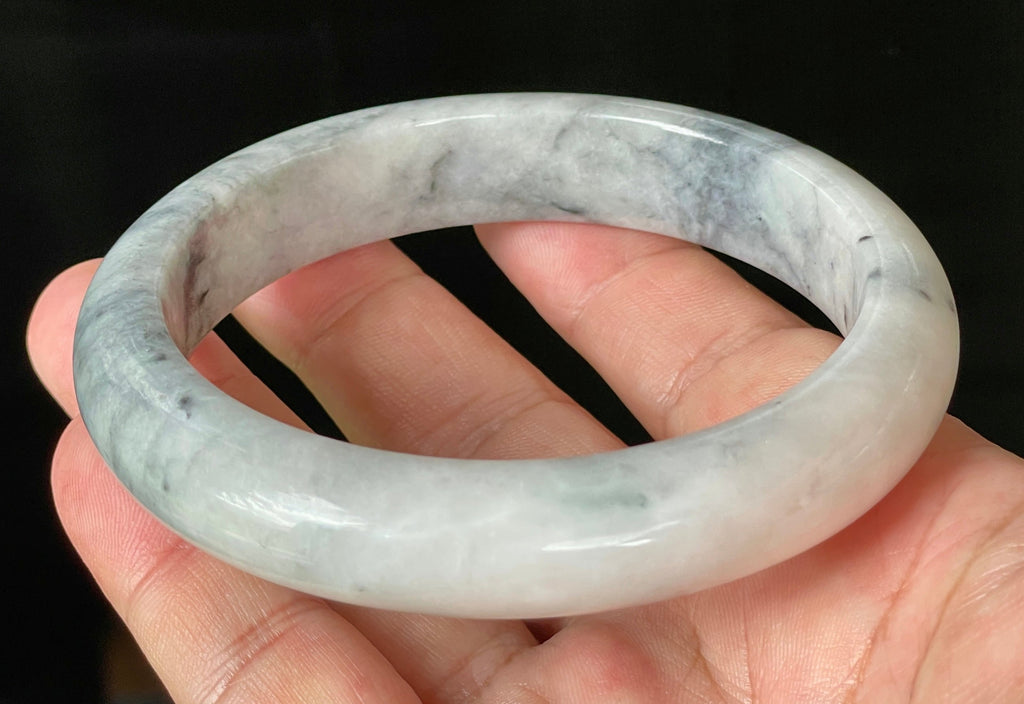 Natural Grade A Certified Burmese Jadeite Jade Bangle – Icy Grey & Milky White with Honey Hue – 66.5mm – JB879