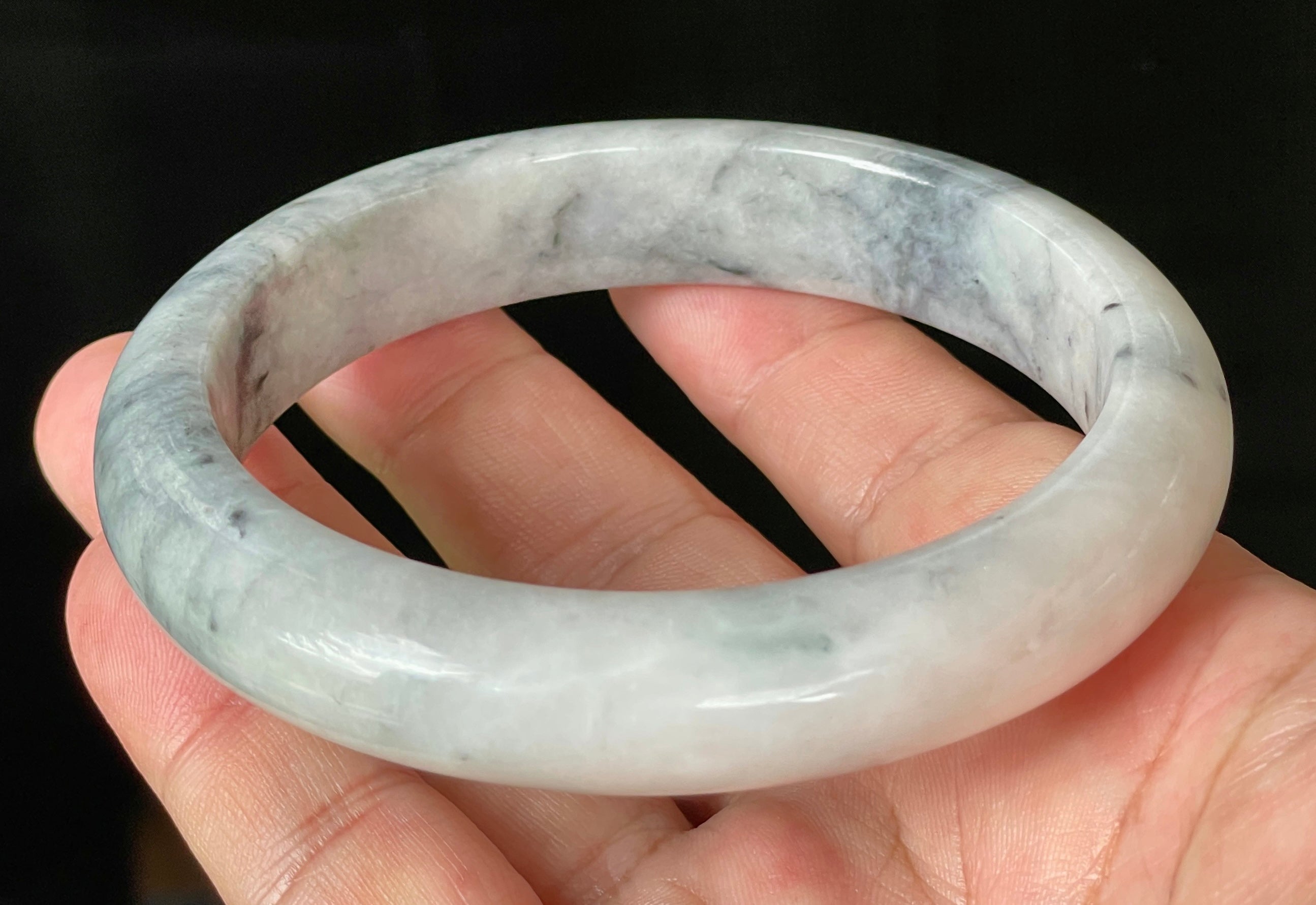 Natural Grade A Certified Burmese Jadeite Jade Bangle – Icy Grey & Milky White with Honey Hue – 66.5mm – JB879
