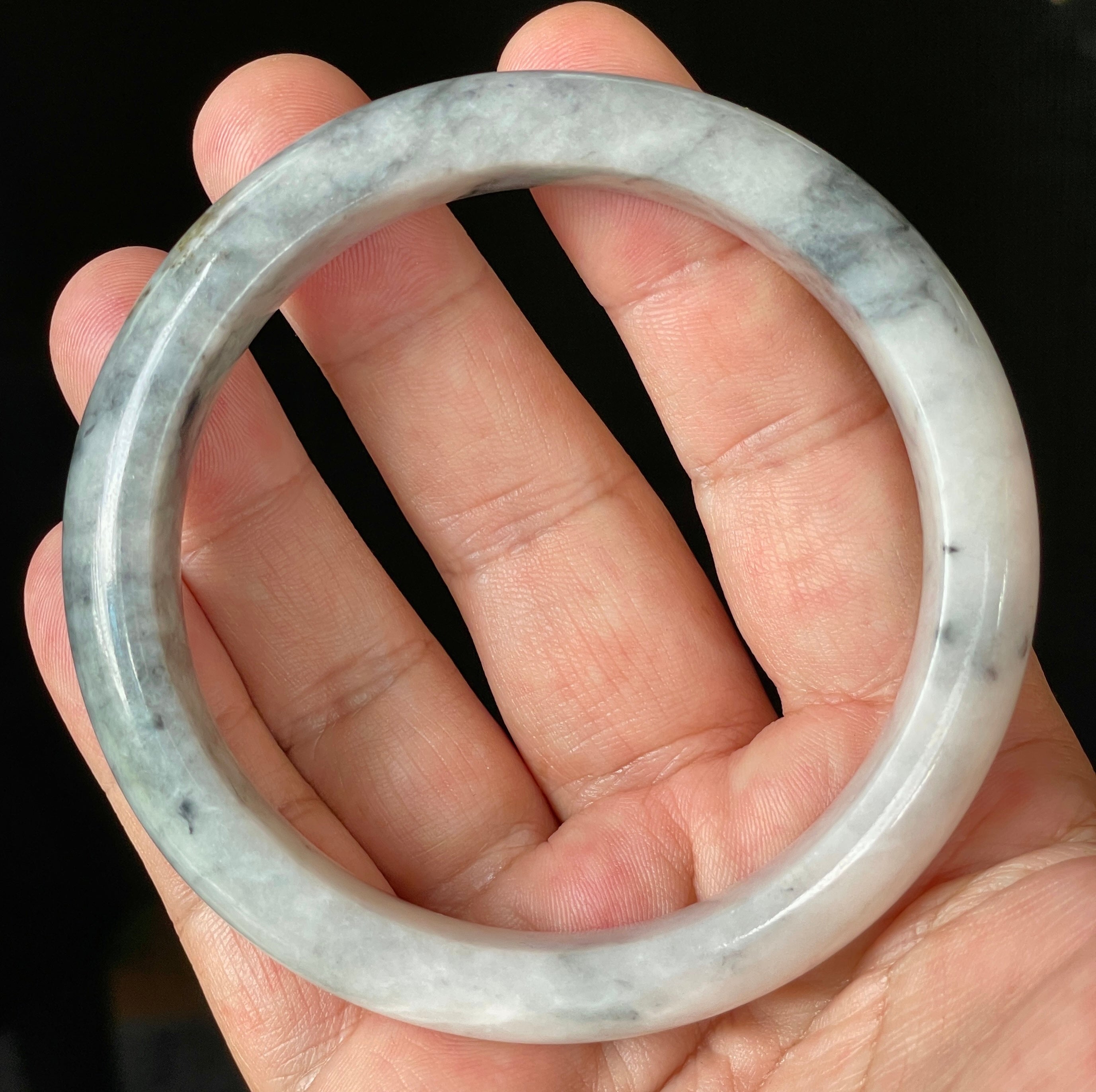 Natural Grade A Certified Burmese Jadeite Jade Bangle – Icy Grey & Milky White with Honey Hue – 66.5mm – JB879
