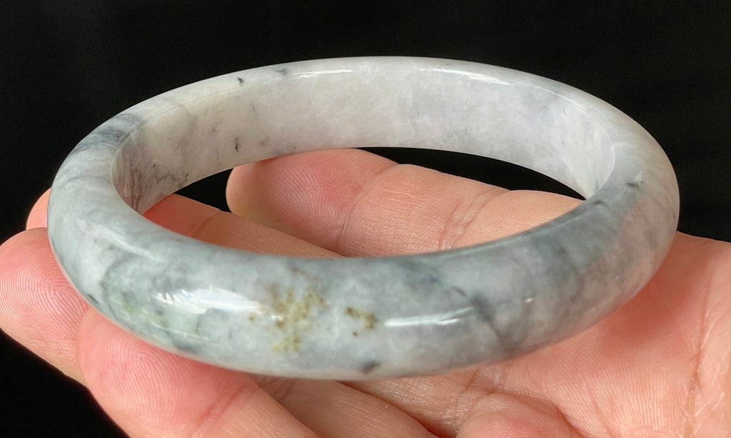 Natural Grade A Certified Burmese Jadeite Jade Bangle – Icy Grey & Milky White with Honey Hue – 66.5mm – JB879