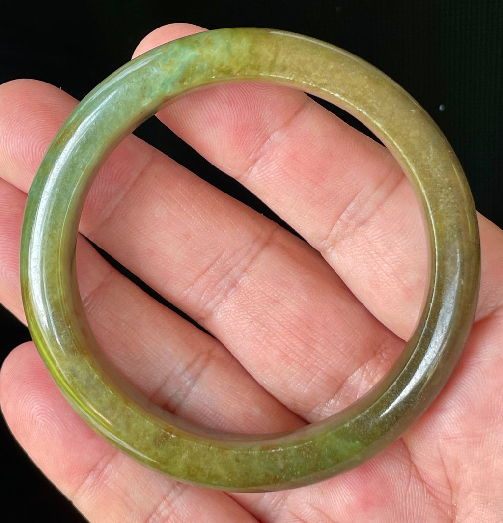 Natural Grade A Certified Burmese Jadeite Jade Bangle – Icy Apple & Moss Green with Honey Red Hues – 55mm – JB873