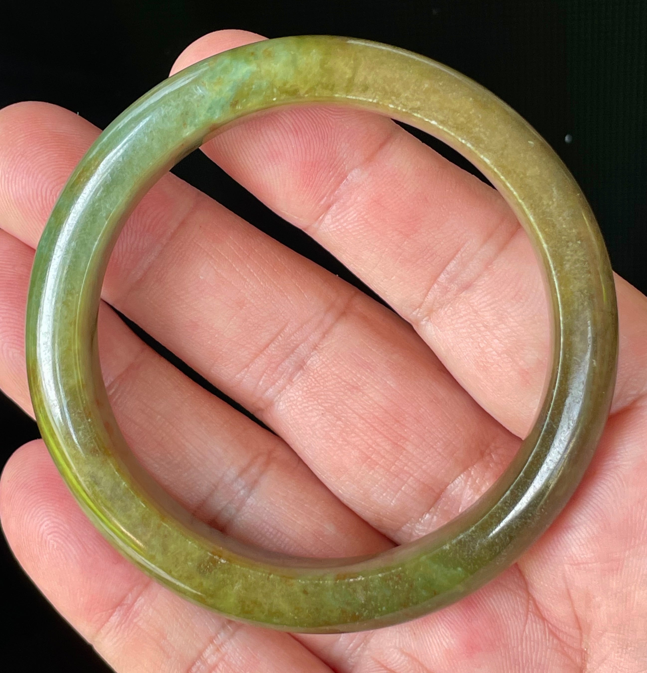 Natural Grade A Certified Burmese Jadeite Jade Bangle – Icy Apple & Moss Green with Honey Red Hues – 55mm – JB873
