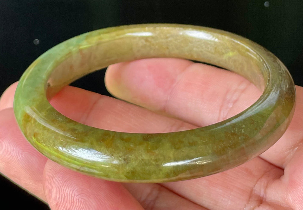Natural Grade A Certified Burmese Jadeite Jade Bangle – Icy Apple & Moss Green with Honey Red Hues – 55mm – JB873