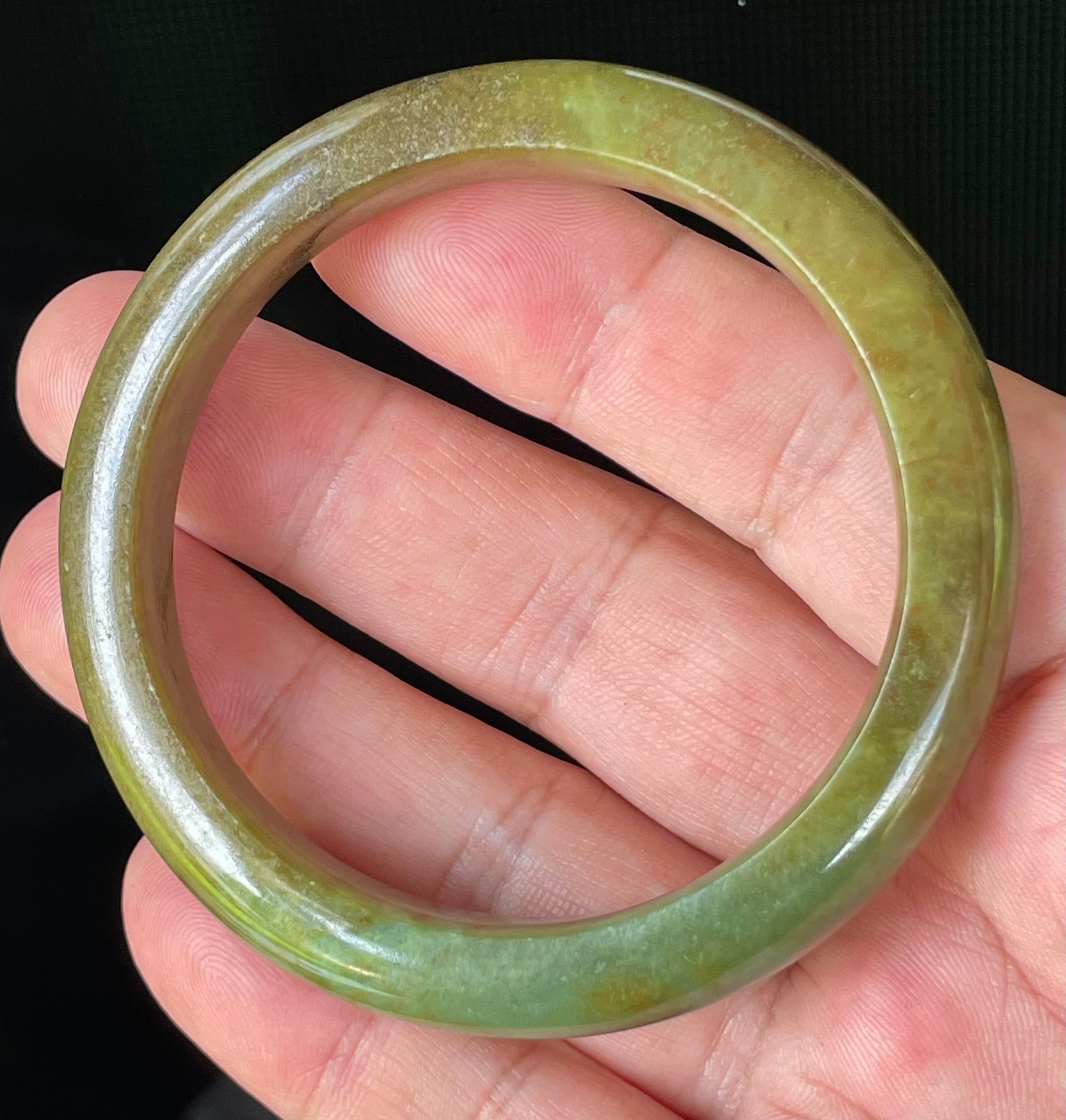 Natural Grade A Certified Burmese Jadeite Jade Bangle – Icy Apple & Moss Green with Honey Red Hues – 55mm – JB873