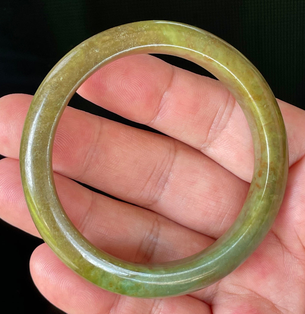 Natural Grade A Certified Burmese Jadeite Jade Bangle – Icy Apple & Moss Green with Honey Red Hues – 55mm – JB873