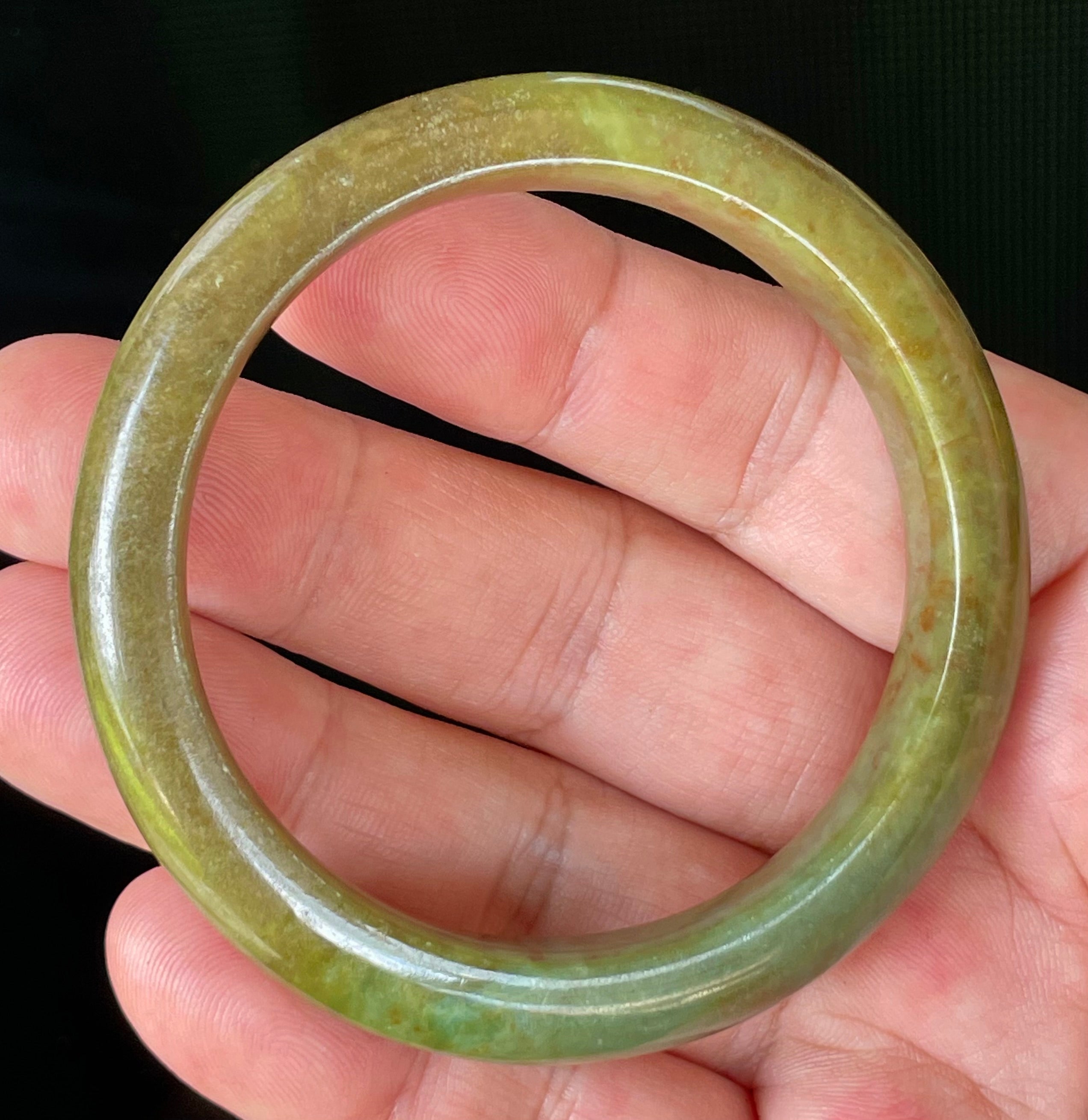 Natural Grade A Certified Burmese Jadeite Jade Bangle – Icy Apple & Moss Green with Honey Red Hues – 55mm – JB873