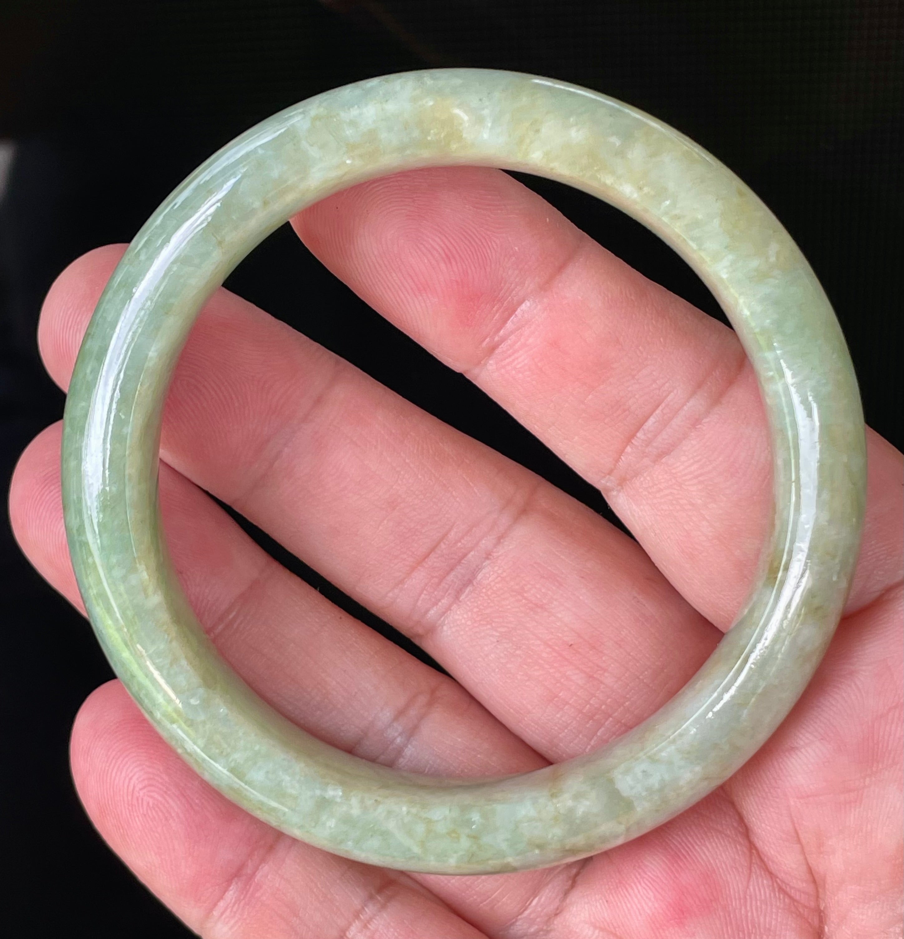 Natural Grade A Certified Burmese Jadeite Jade Bangle – Icy Apple Green, Milky White & Honey Brown – 58.2mm – JB830