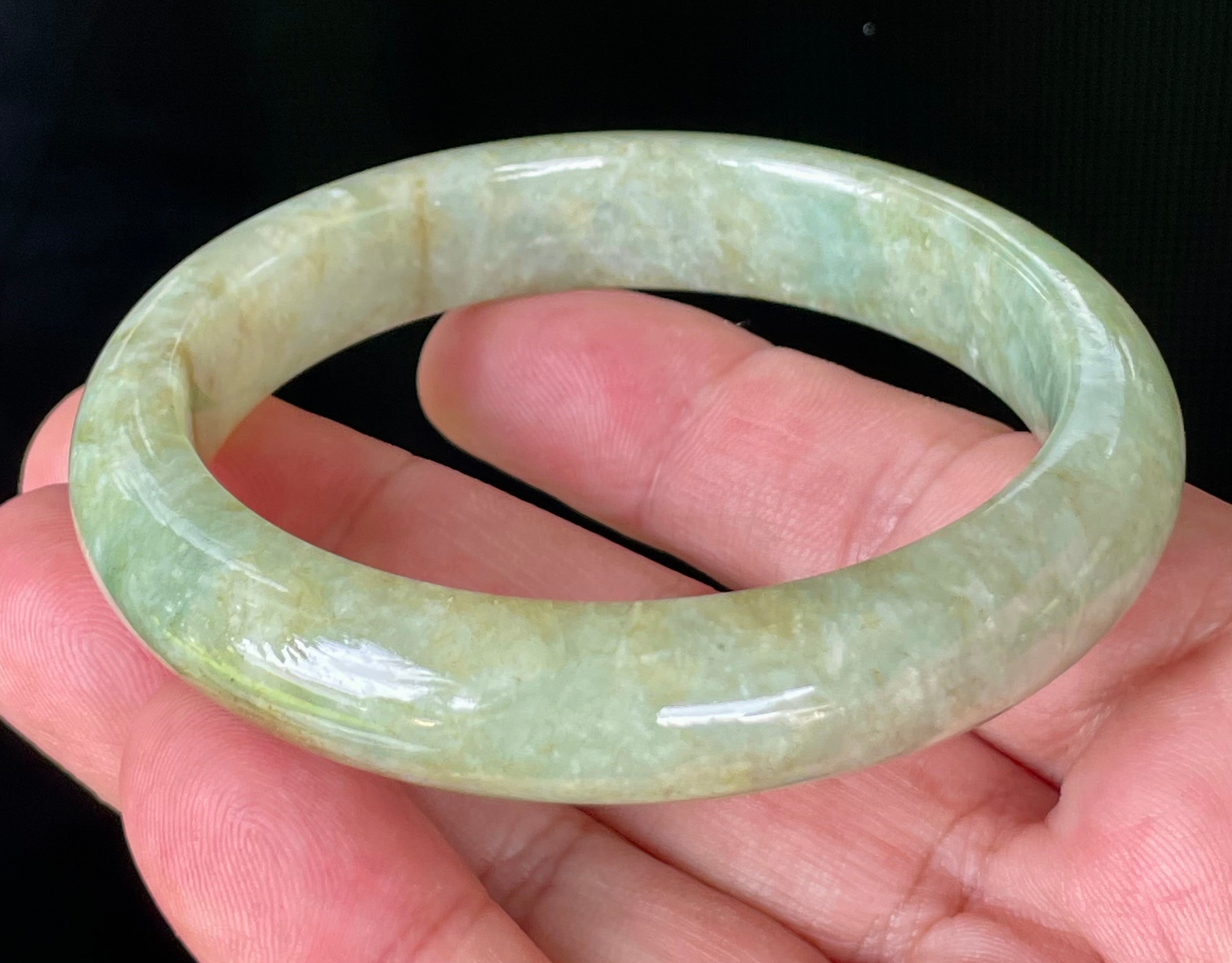 Natural Grade A Certified Burmese Jadeite Jade Bangle – Icy Apple Green, Milky White & Honey Brown – 58.2mm – JB830