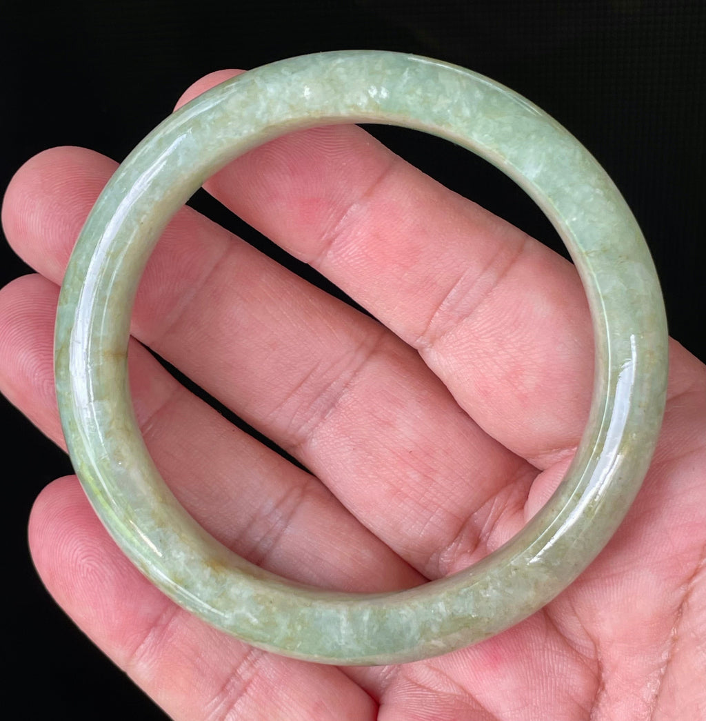 Natural Grade A Certified Burmese Jadeite Jade Bangle – Icy Apple Green, Milky White & Honey Brown – 58.2mm – JB830