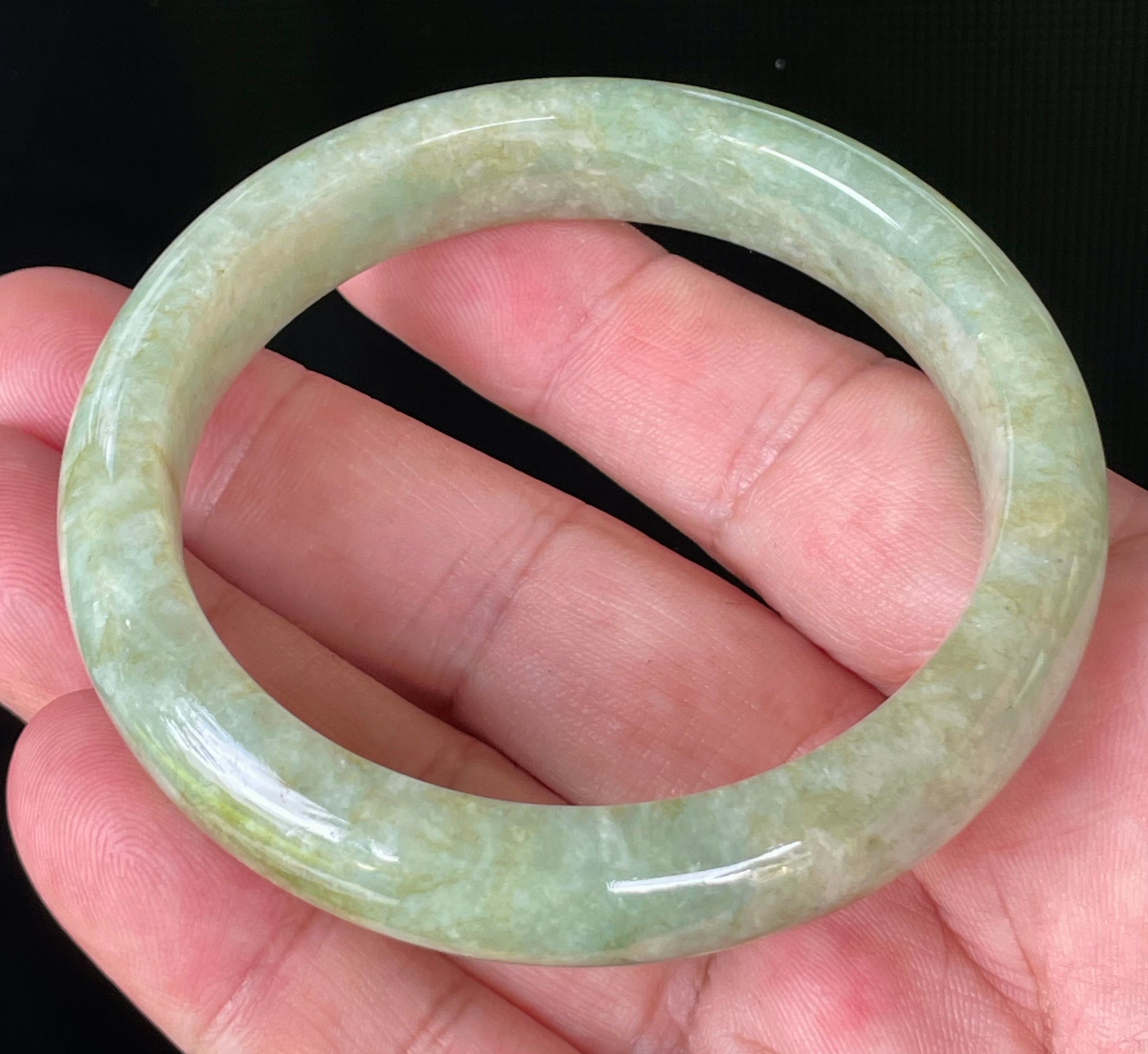Natural Grade A Certified Burmese Jadeite Jade Bangle – Icy Apple Green, Milky White & Honey Brown – 58.2mm – JB830