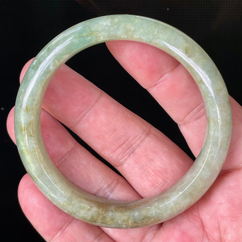 Natural Grade A Certified Burmese Jadeite Jade Bangle – Icy Apple Green, Milky White & Honey Brown – 58.2mm – JB830