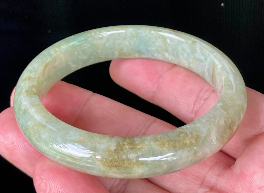 Natural Grade A Certified Burmese Jadeite Jade Bangle – Icy Apple Green, Milky White & Honey Brown – 58.2mm – JB830