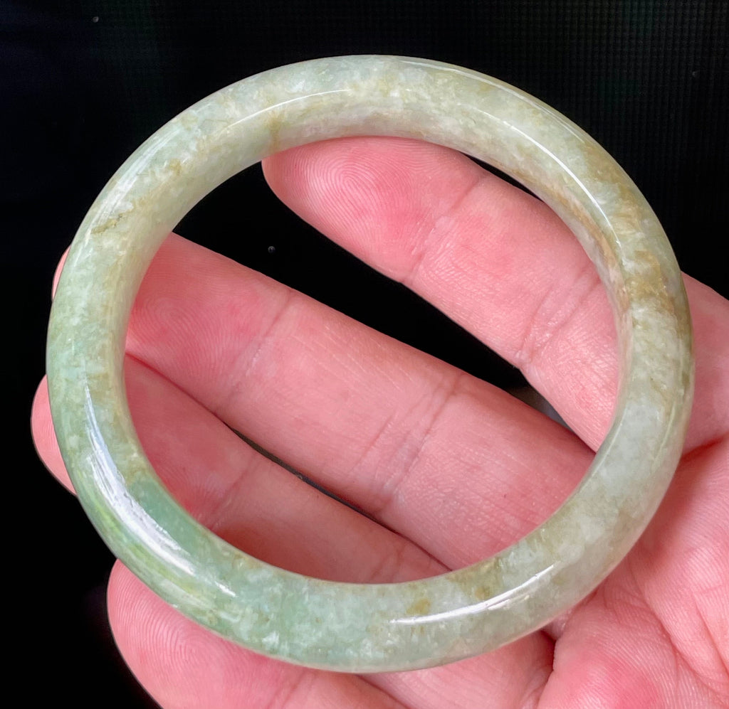 Natural Grade A Certified Burmese Jadeite Jade Bangle – Icy Apple Green, Milky White & Honey Brown – 58.2mm – JB830