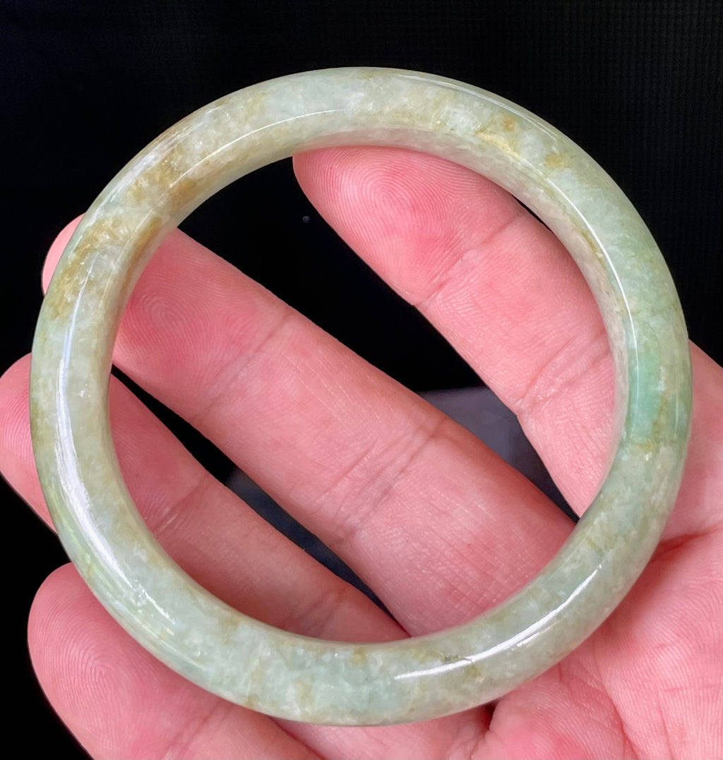 Natural Grade A Certified Burmese Jadeite Jade Bangle – Icy Apple Green, Milky White & Honey Brown – 58.2mm – JB830