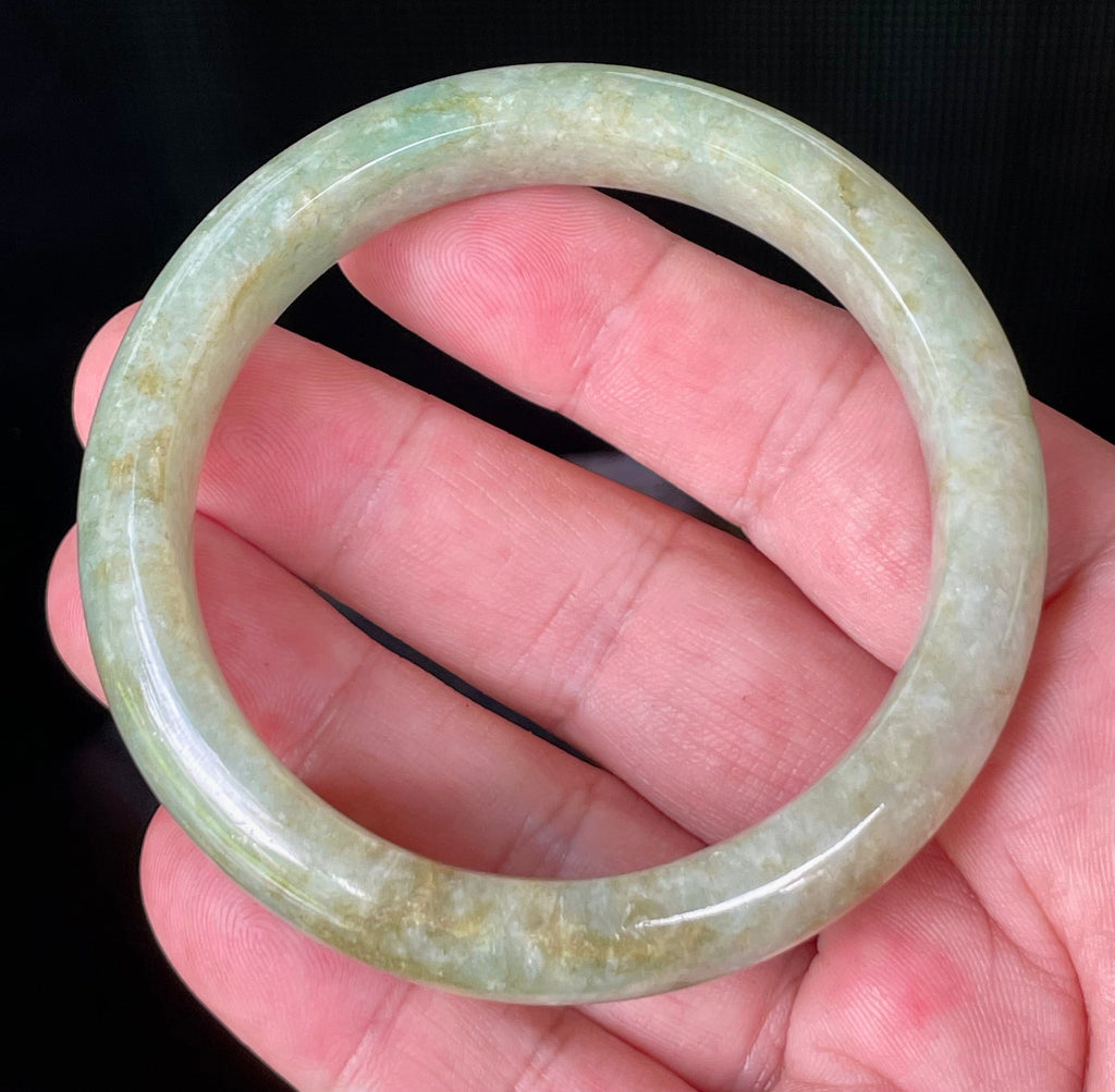 Natural Grade A Certified Burmese Jadeite Jade Bangle – Icy Apple Green, Milky White & Honey Brown – 58.2mm – JB830