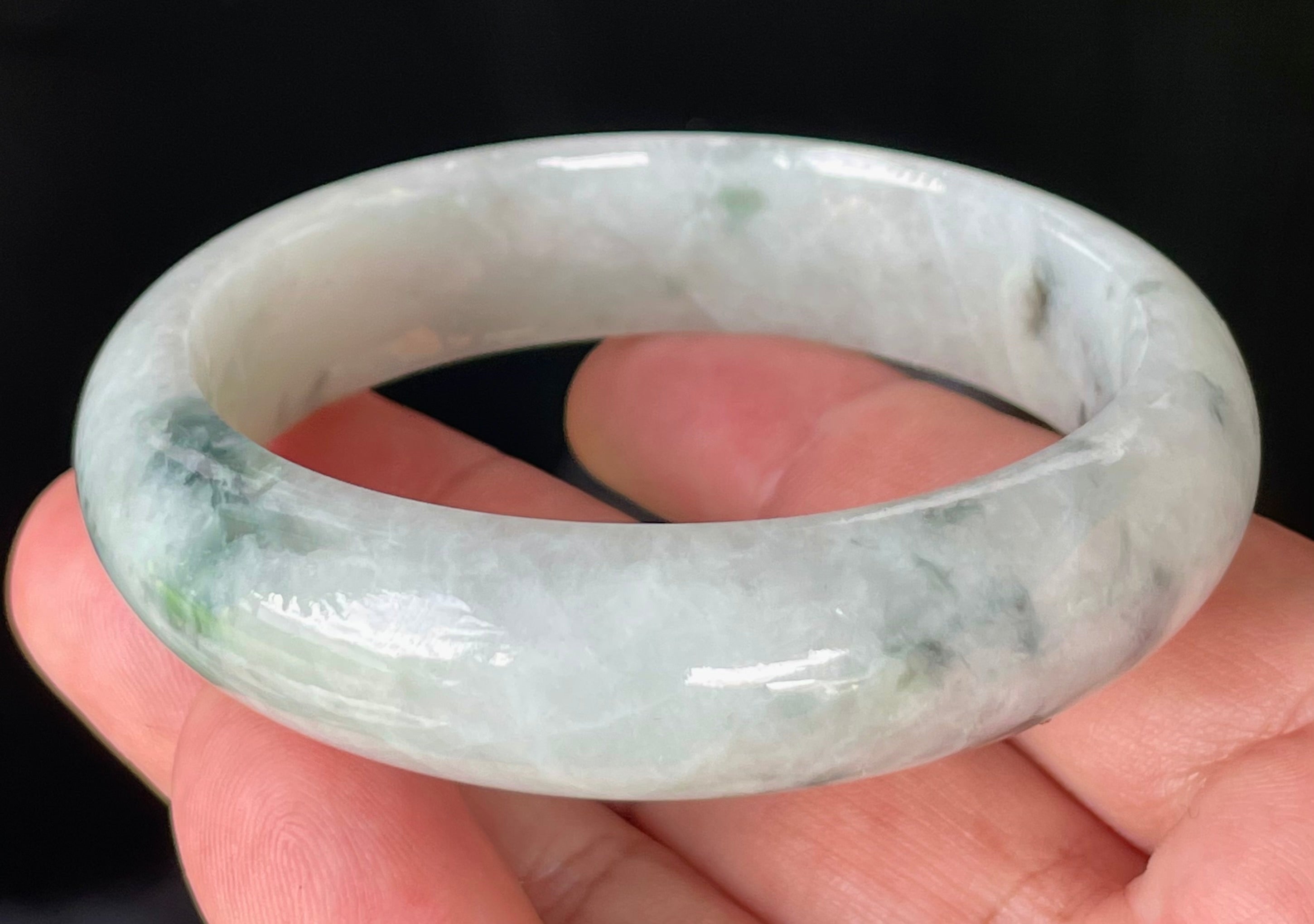Natural Grade A Certified Burmese Jadeite Jade Bangle – Greyish Milky White with Apple & Imperial Green Hues – 58.4mm – JB831