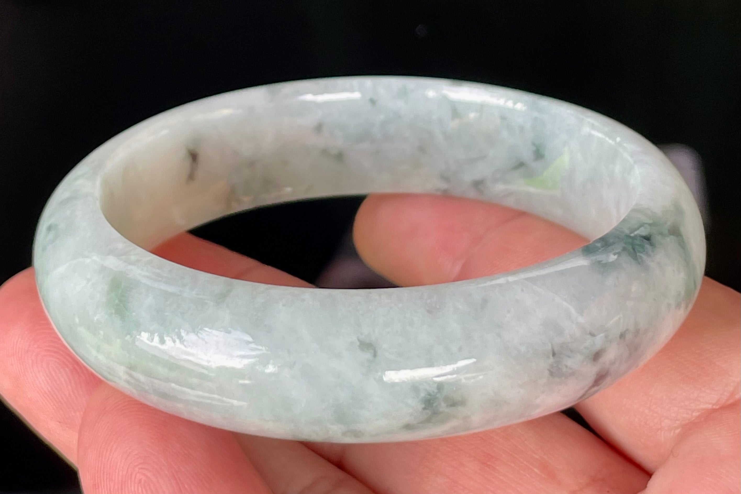 Natural Grade A Certified Burmese Jadeite Jade Bangle – Greyish Milky White with Apple & Imperial Green Hues – 58.4mm – JB831