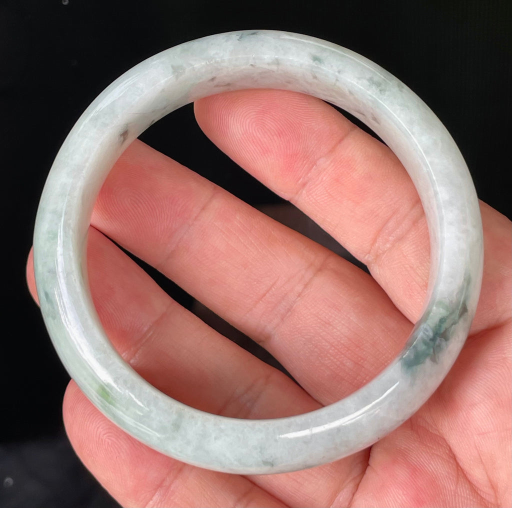 Natural Grade A Certified Burmese Jadeite Jade Bangle – Greyish Milky White with Apple & Imperial Green Hues – 58.4mm – JB831